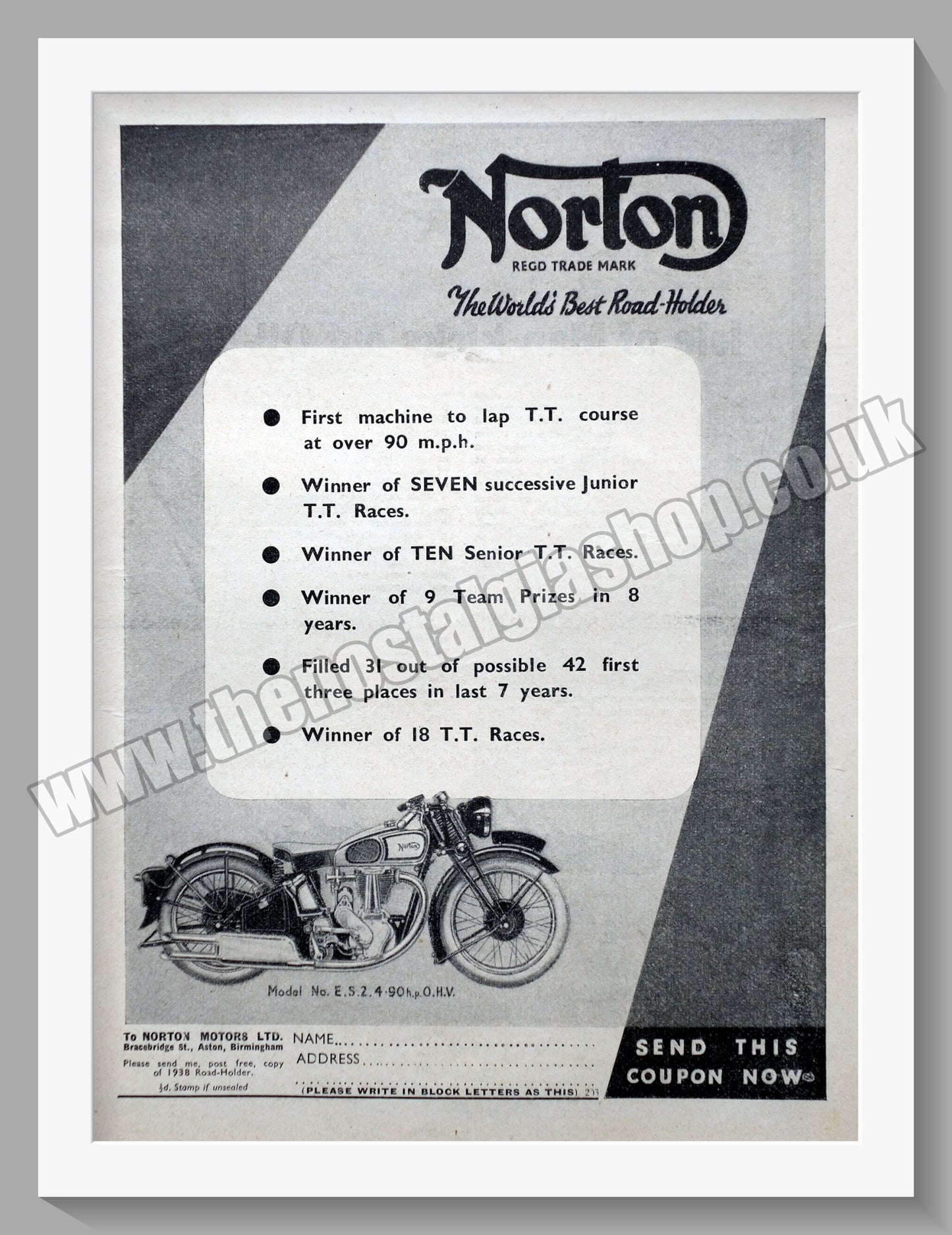 Norton Motorcycles. T.T. Victories. Original Advert 1938 (ref AD58486)