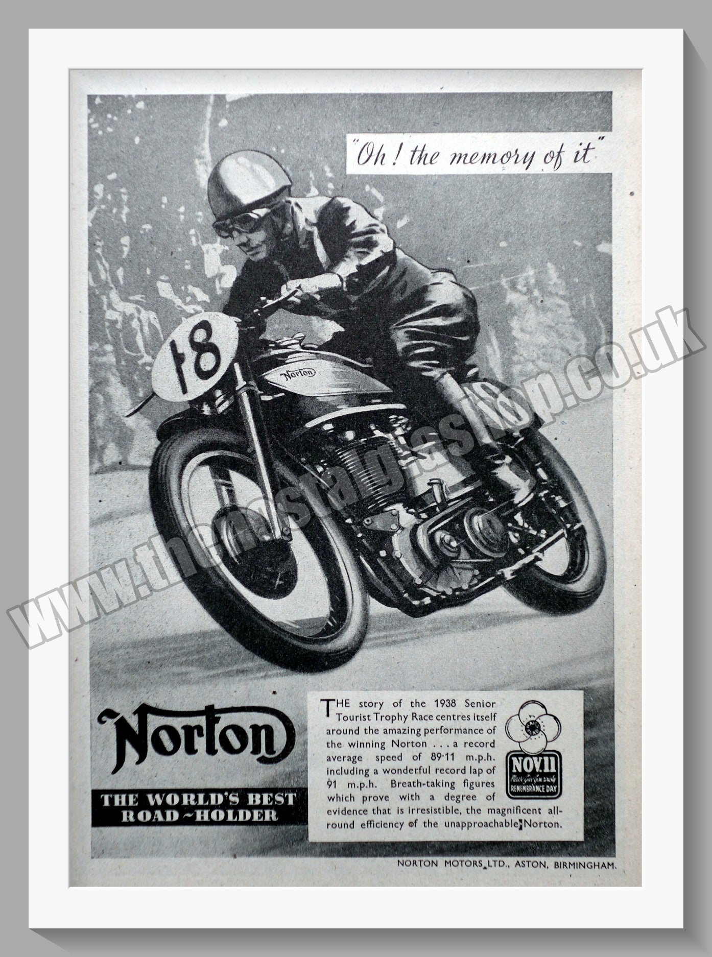 Norton Motorcycles. Road Racing. Original Advert 1942 (ref AD58491)