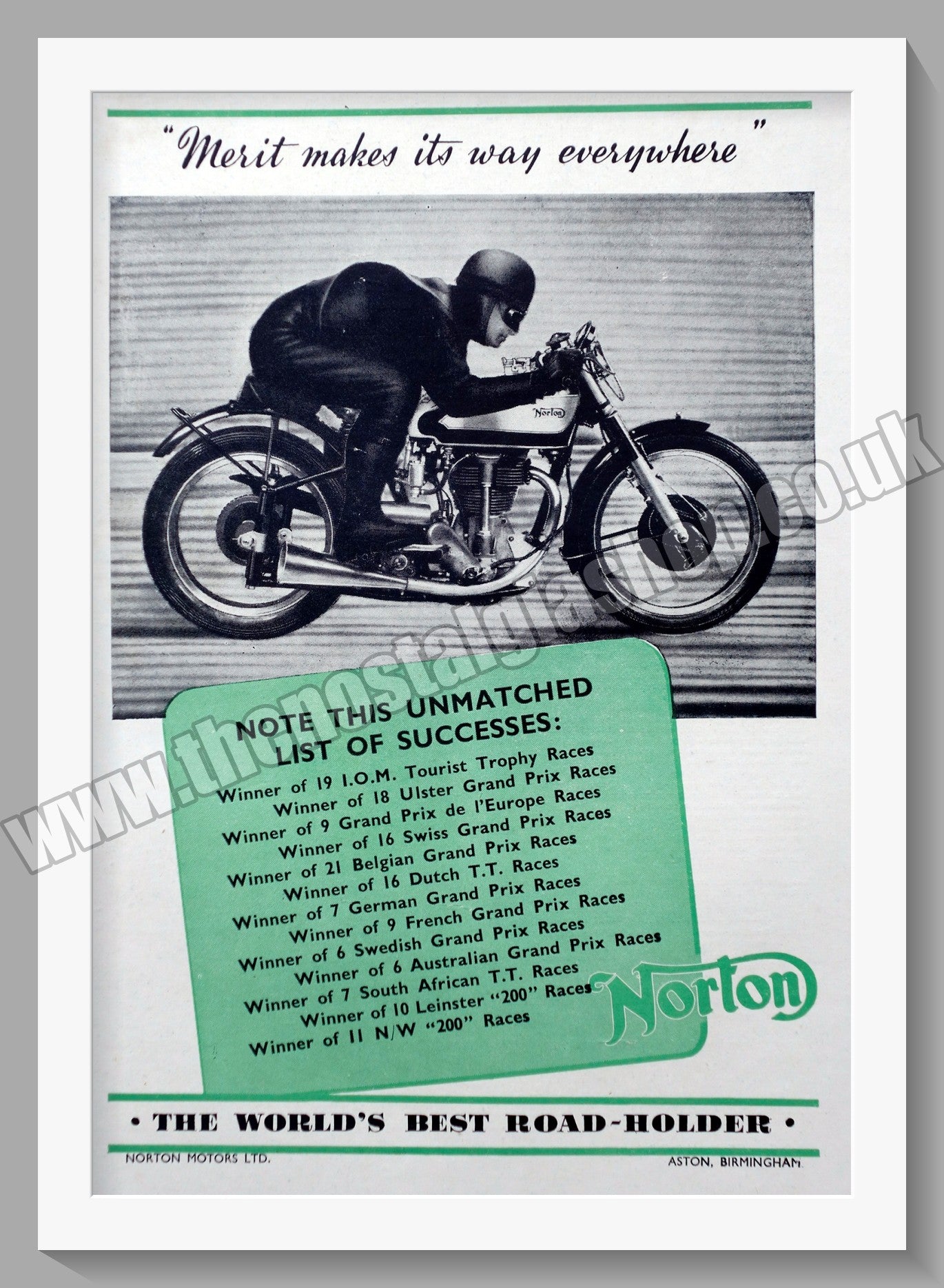 Norton Motorcycles. Race Victories. Original Advert 1942 (ref AD58495)