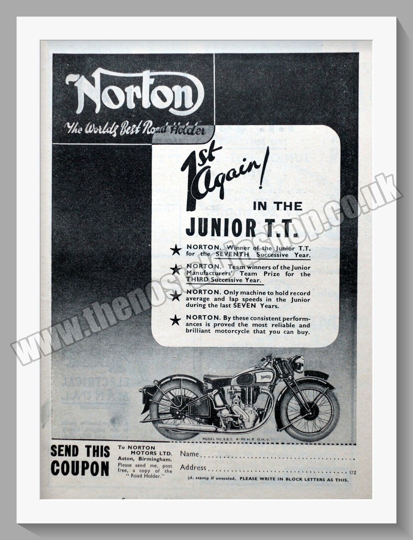 Norton Motorcycles Wins Junior T.T. Original Advert 1937 (ref AD58654)