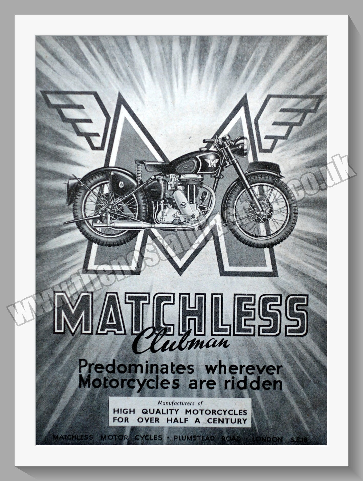 Matchless Clubman Motorcycle. 1948 Original Advert. (ref AD58553)