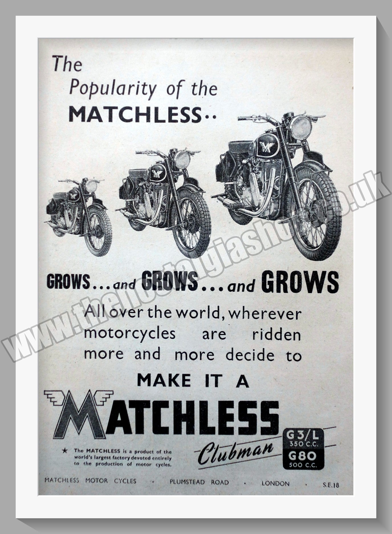 Matchless Motorcycles. 1947 Original Advert. (ref AD58555)
