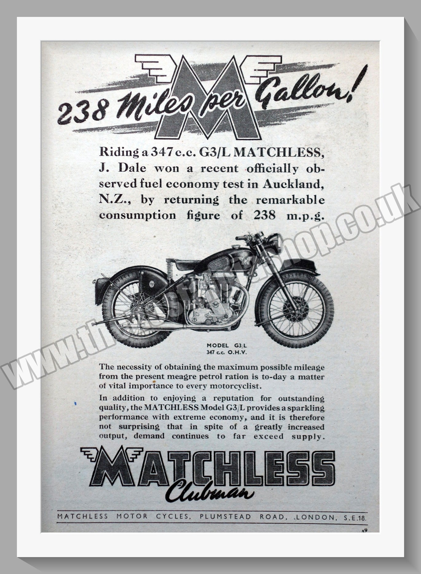Matchless Clubman Motorcycles. 1949 Original Advert. (ref AD58557)