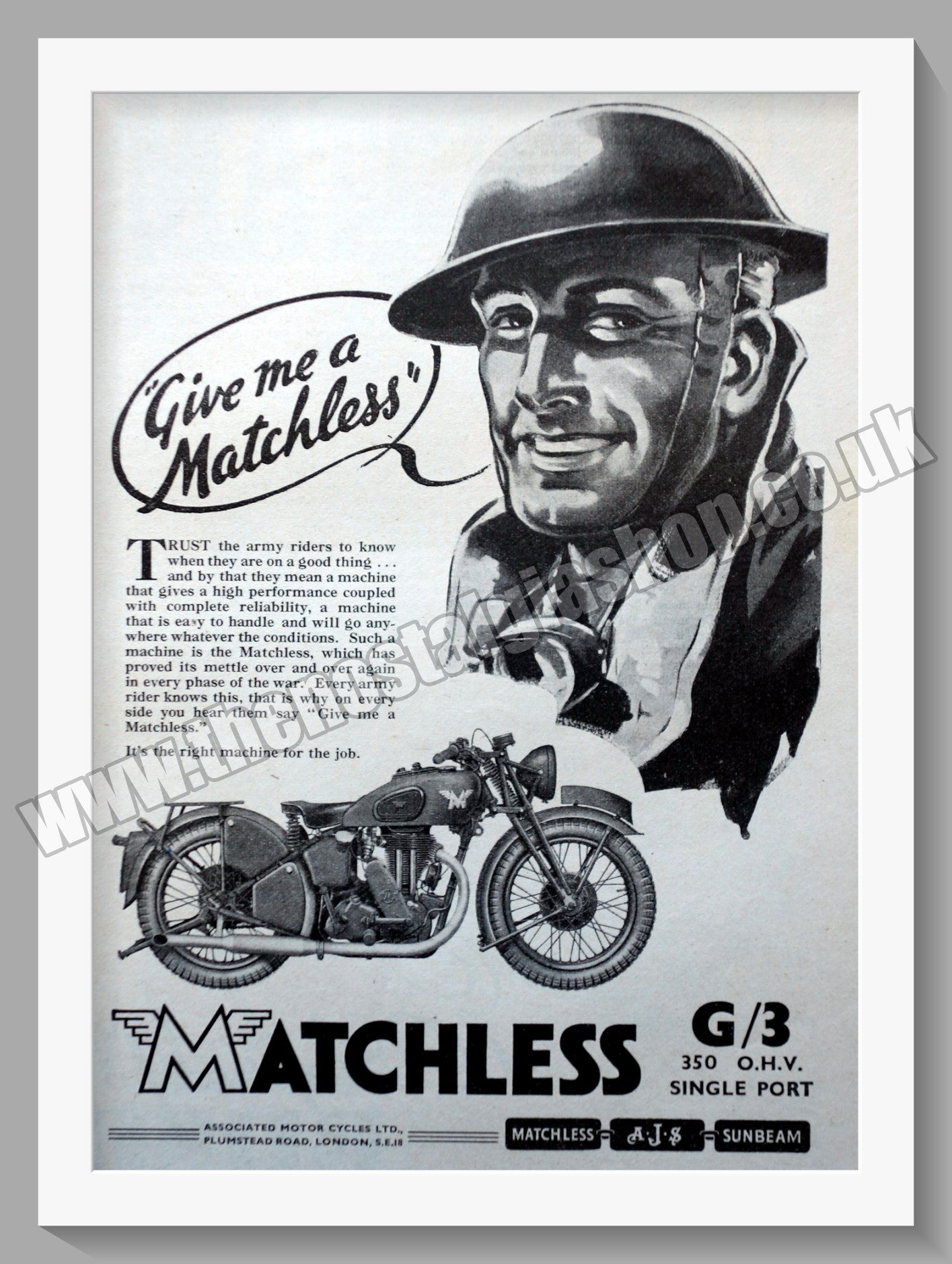 Matchless G/3 350cc Motorcycle. 1940 Original Advert. (ref AD58567)