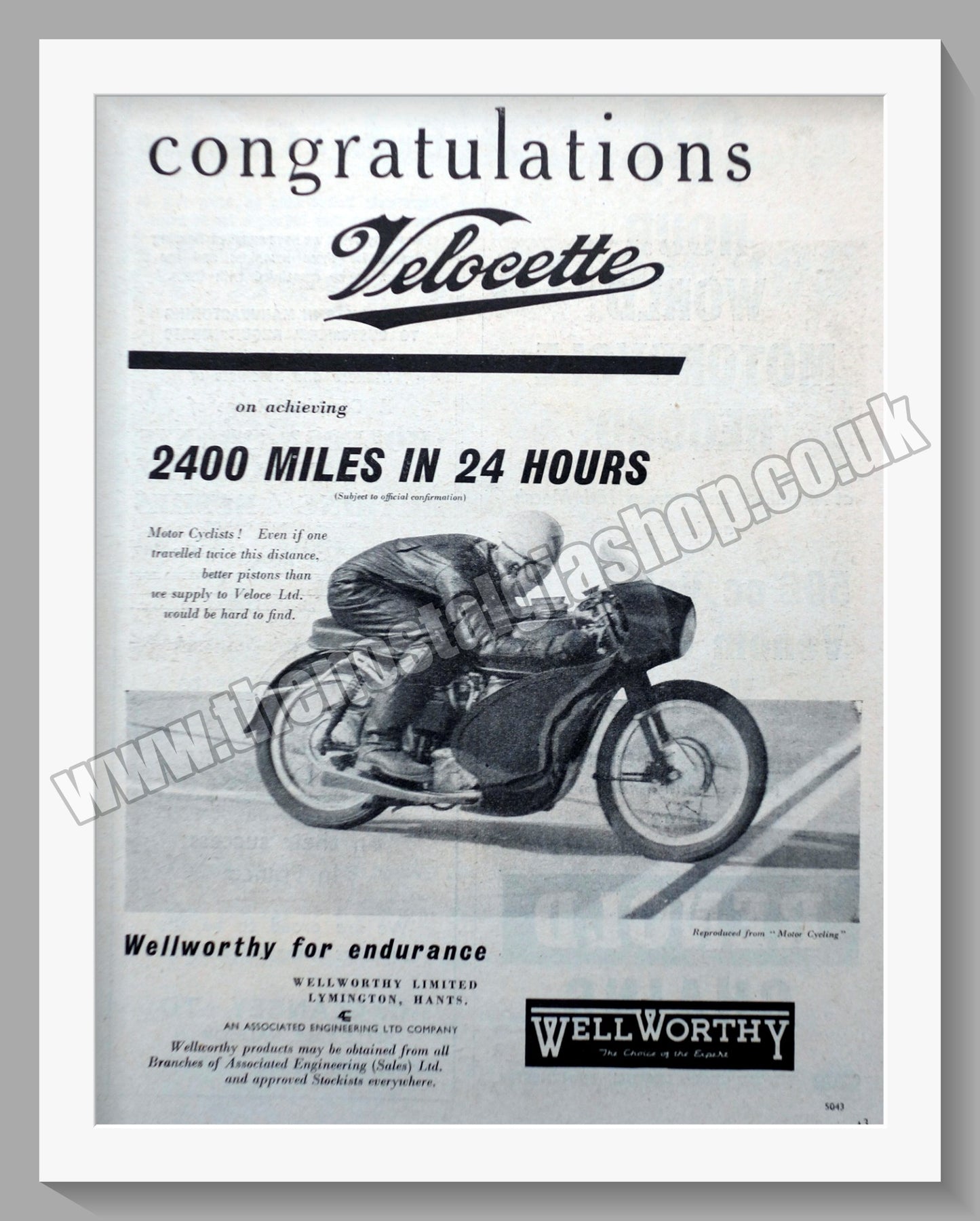 Velocette Motorcycles Speed and Endurance records. Original Advert 1961 (ref AD58592)