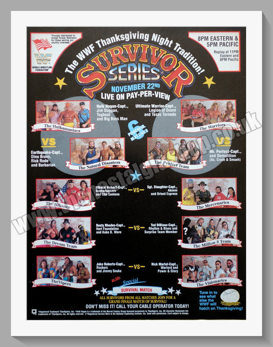 WWF Wrestling Survivor Series. Original Advert 1990 (ref AD58661)