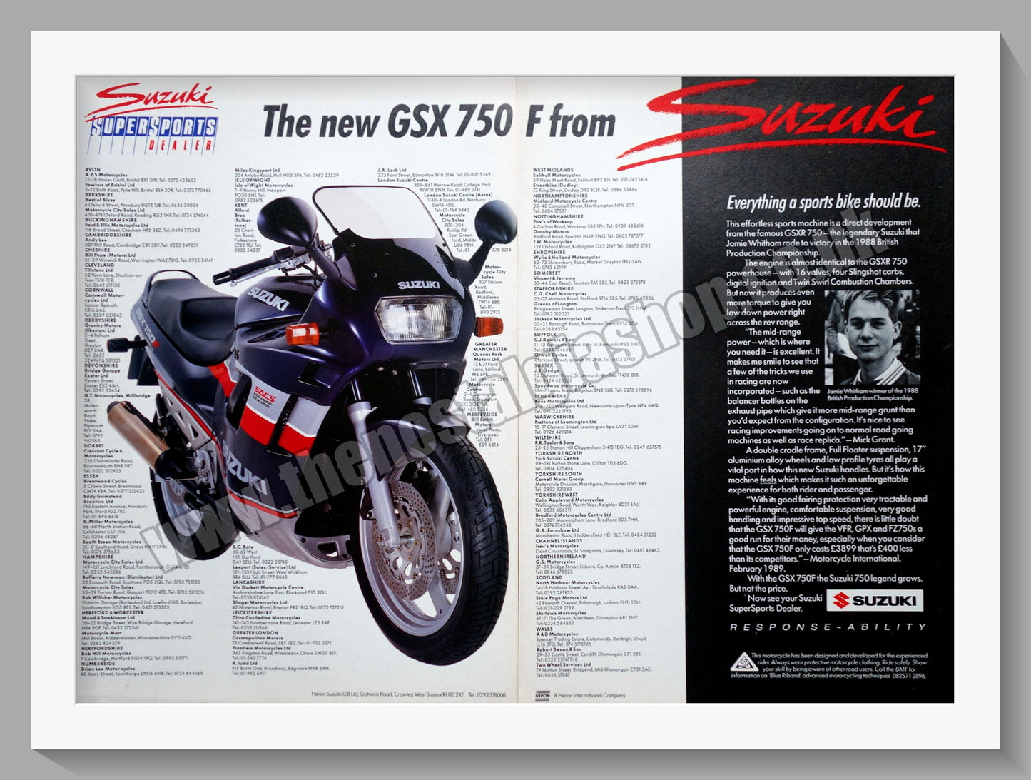 Suzuki GSX750F Motorcycle. Original advert 1989 (ref AD58825)