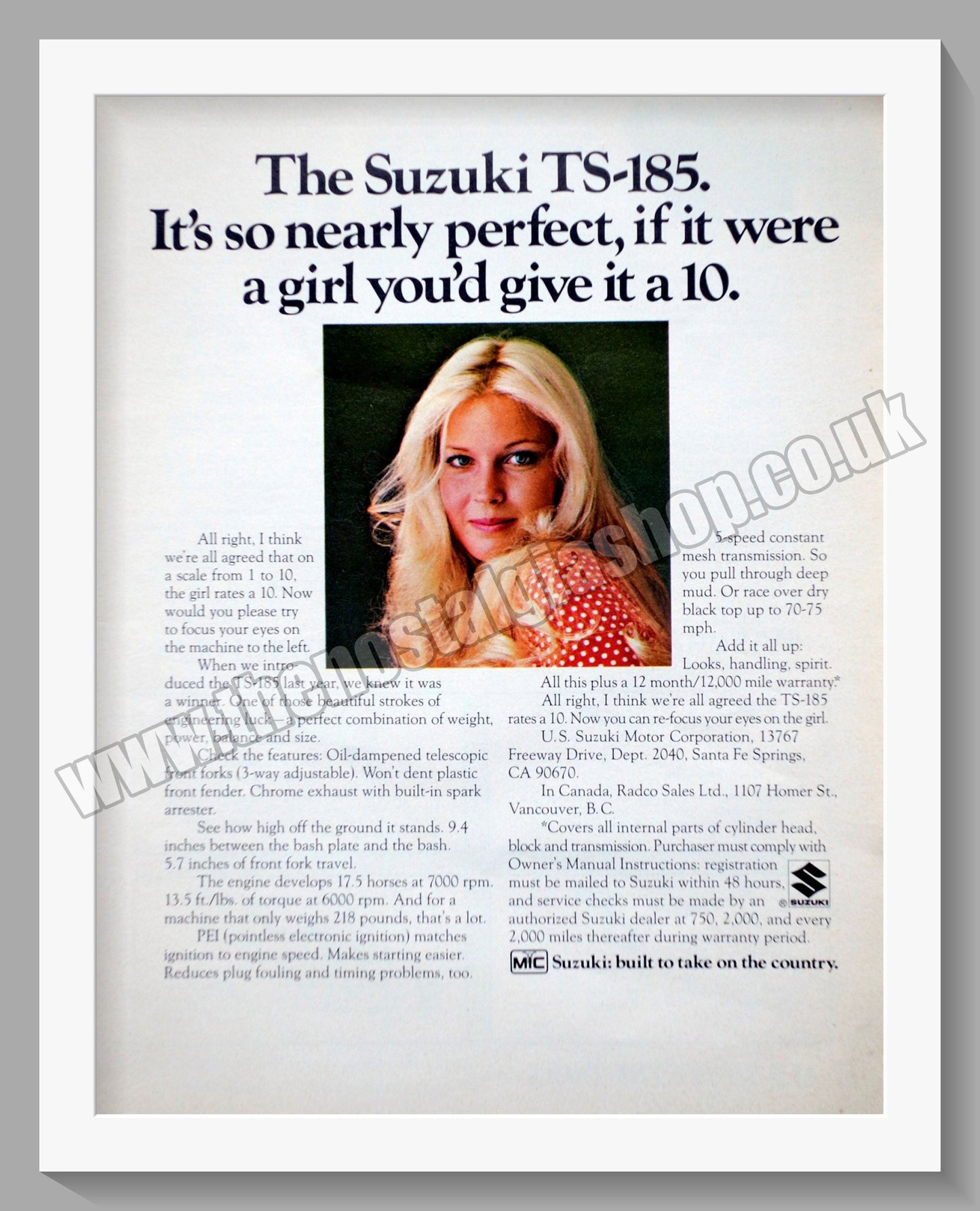 Suzuki TS 185 Motorcycle. Original advert 1971 (ref AD58826)