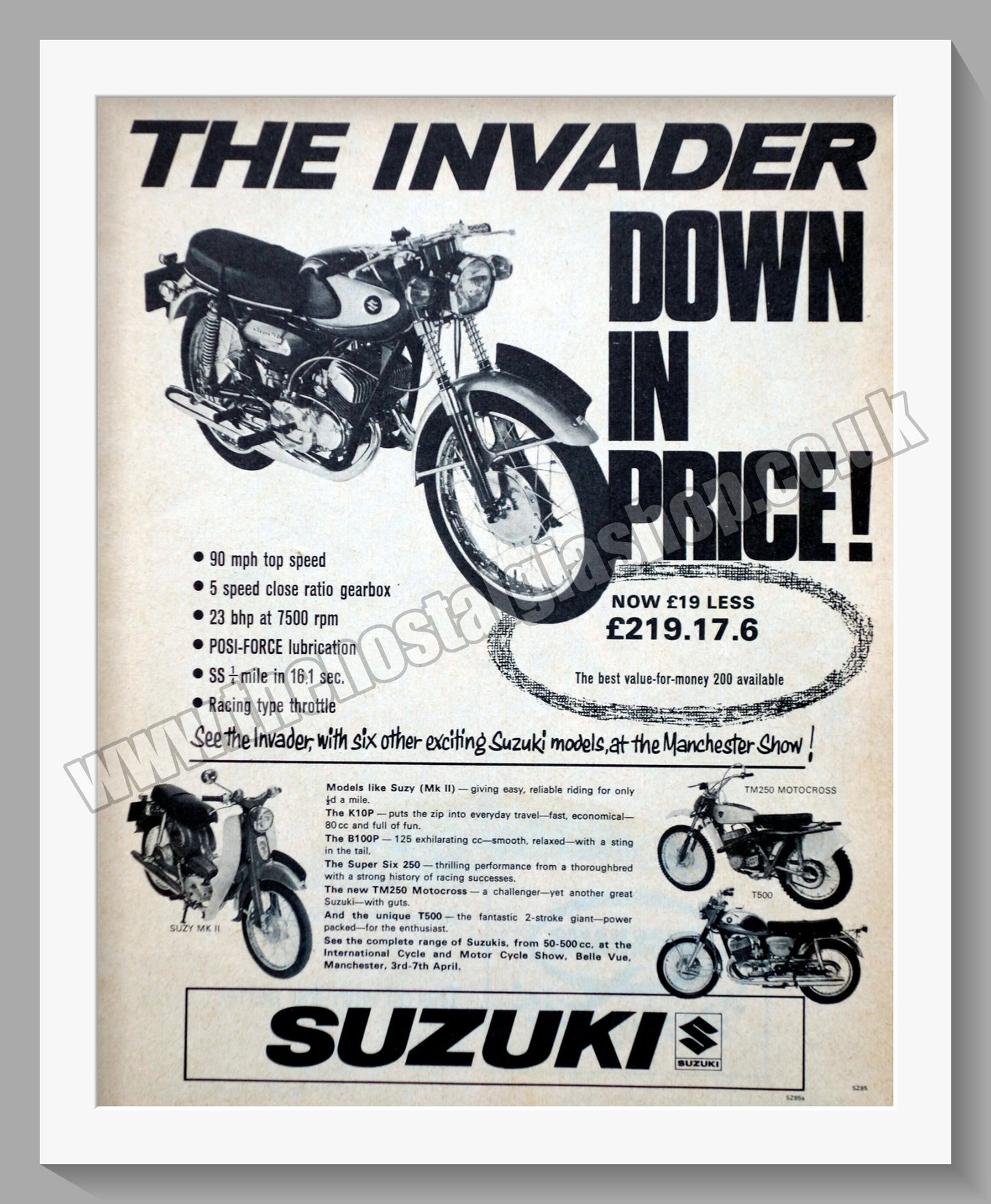 Suzuki Invader Motorcycle. Original advert 1968 (ref AD58673)