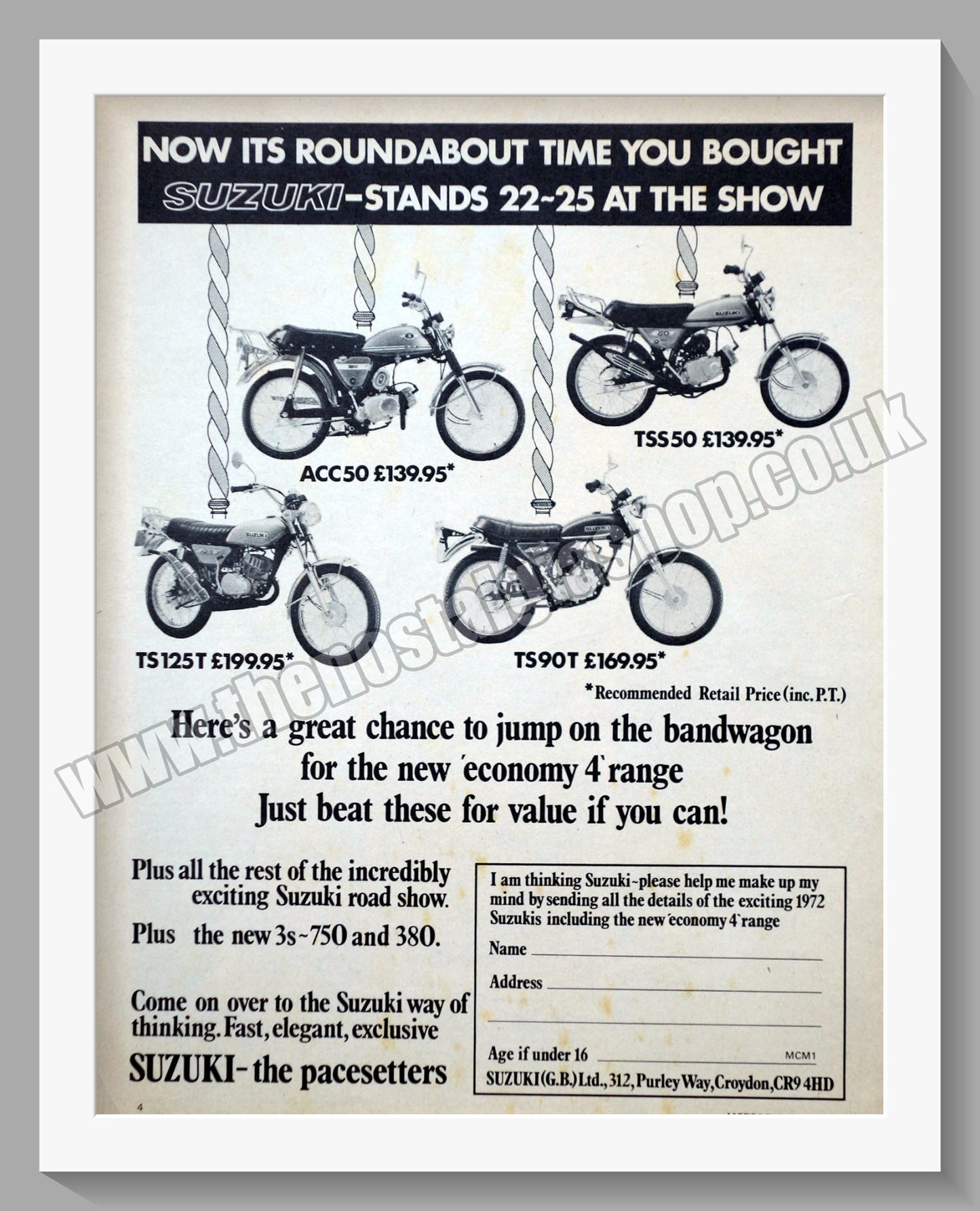 Suzuki Motorcycles. Original advert 1972 (ref AD58681)