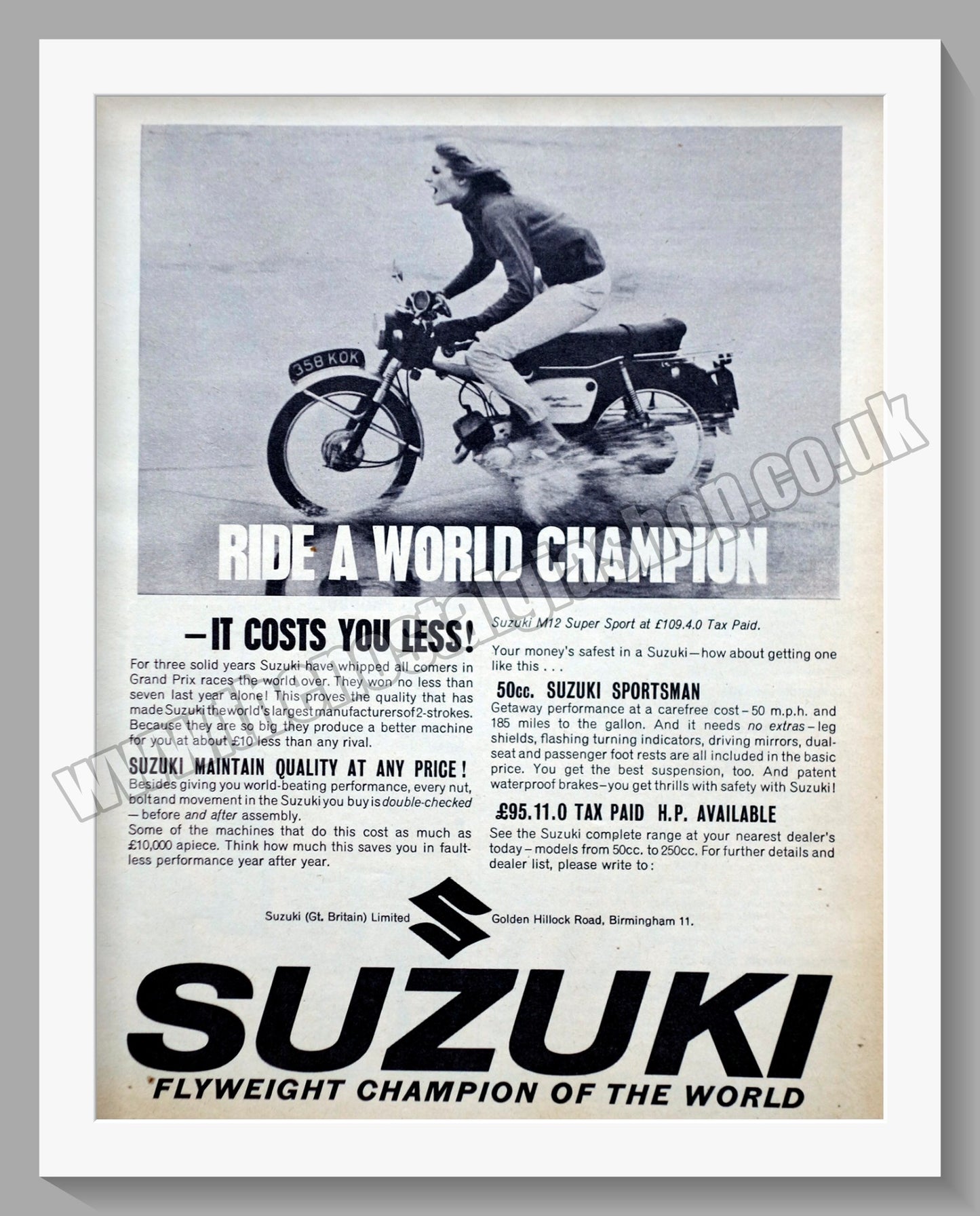 Suzuki Motorcycles. Ride a World Champion. Original advert 1964 (ref AD58684)