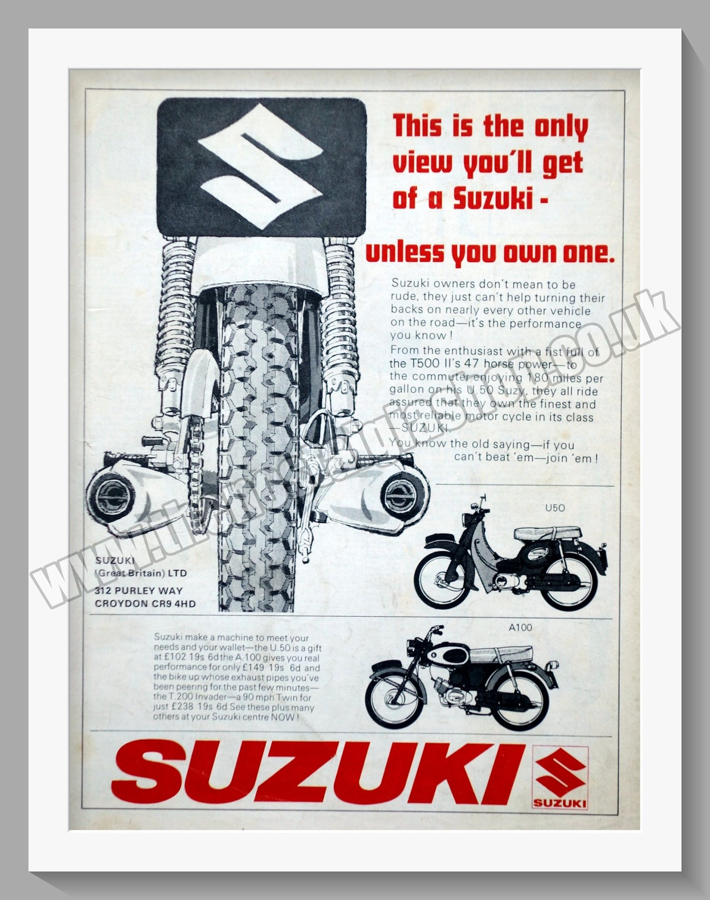 Suzuki Motorcycles. Original advert 1970 (ref AD58760)