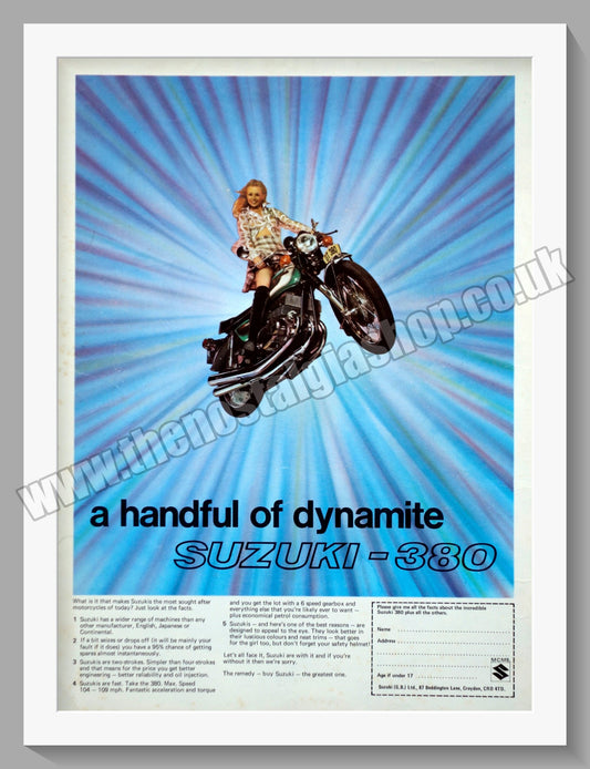 Suzuki 380 Motorcycle. Original advert 1972 (ref AD58767)