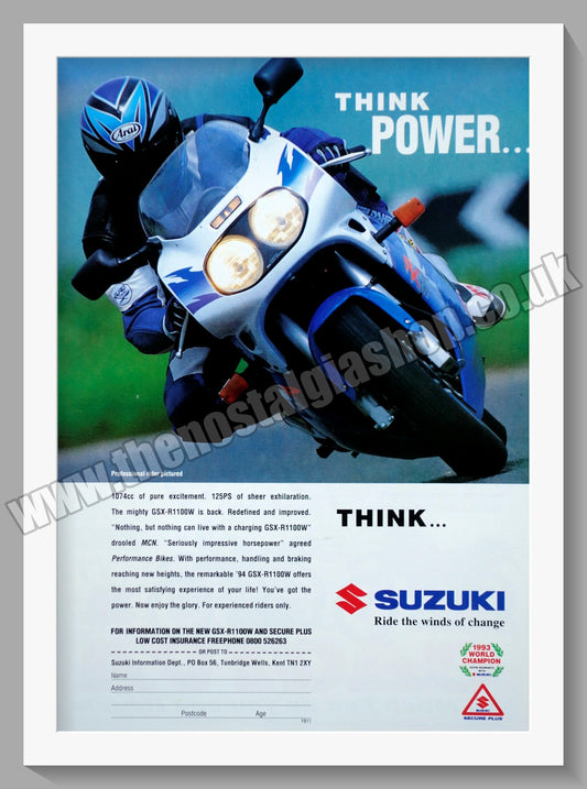 Suzuki GSX R1100W Motorcycle. Original advert 1994 (ref AD58775)