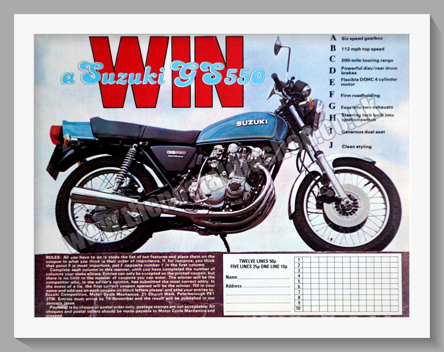 Suzuki GS 550. Win One!! Original advert 1977 (ref AD58793)
