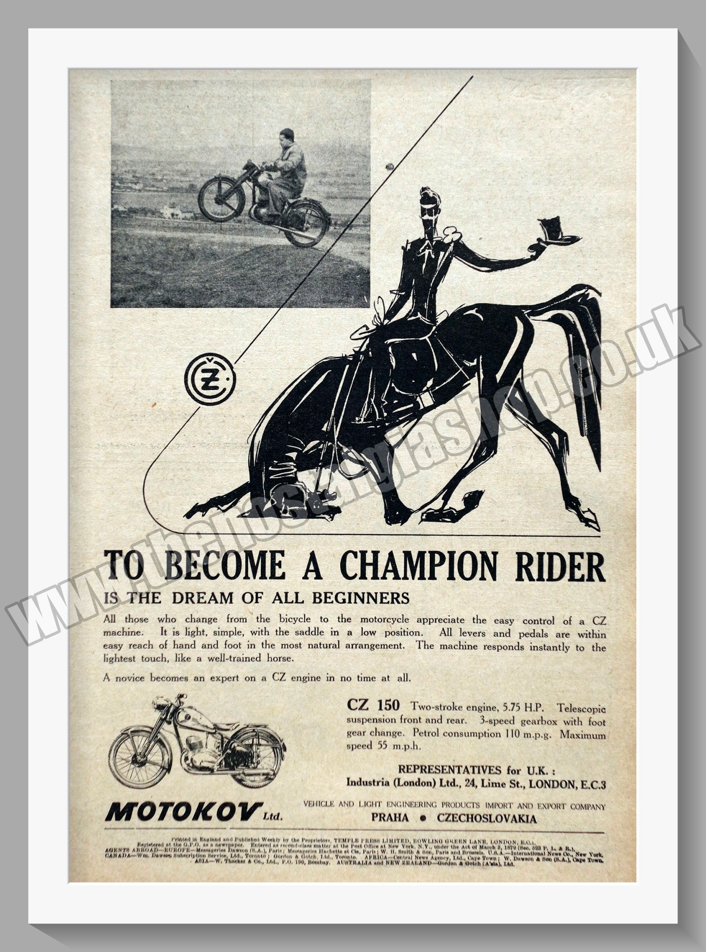 Jawa CZ150 Motorcycle for 1951. Original advert (ref AD58834)