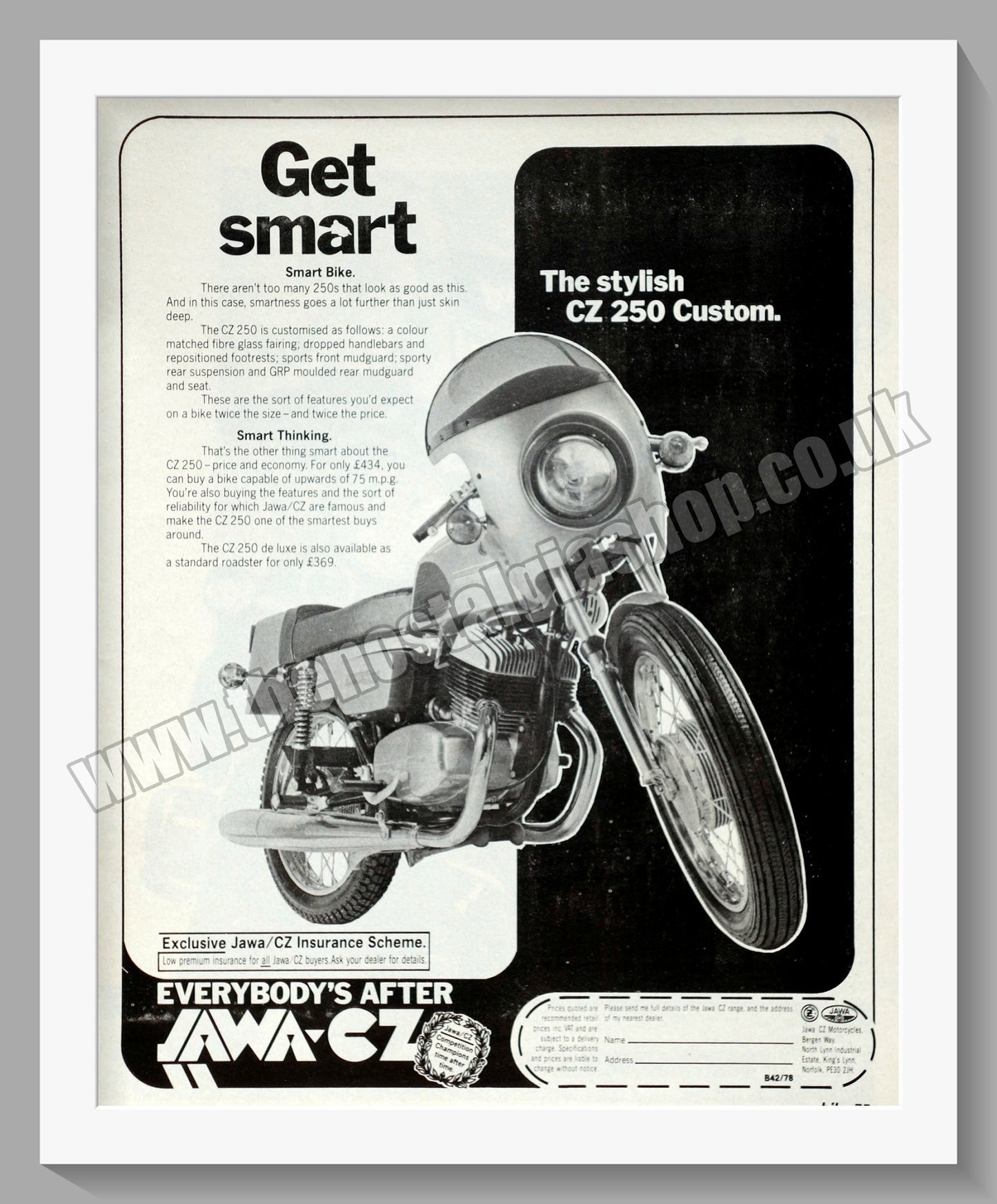 Jawa CZ 250 Custom Motorcycle. 1978 Original advert (ref AD58905)