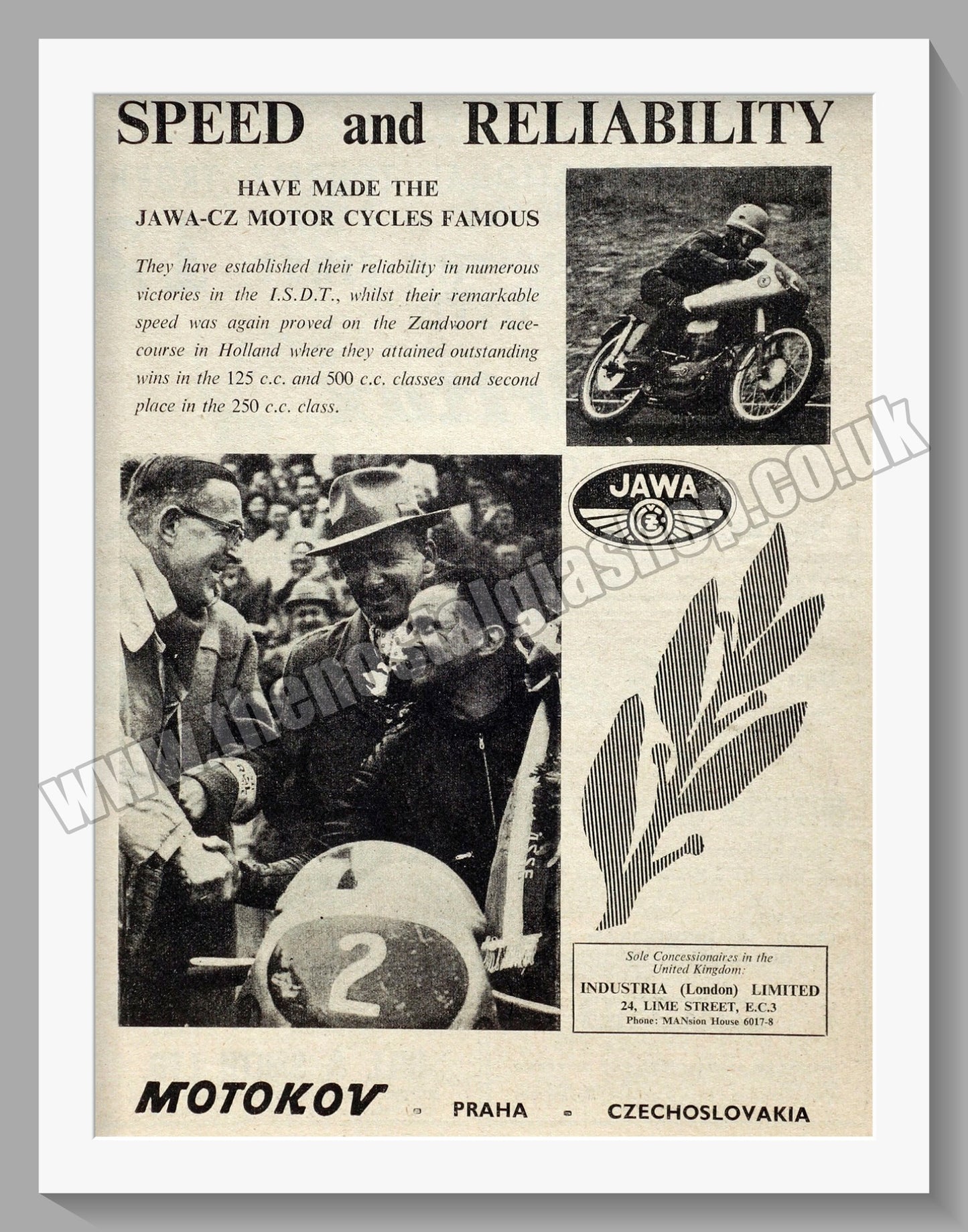 Jawa CZ Motorcycles. 1954 Original advert (ref AD58912)