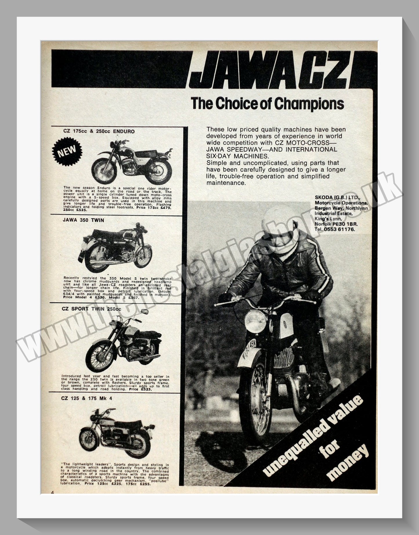 Jawa CZ Motorcycles. 1975 Original advert (ref AD58925)