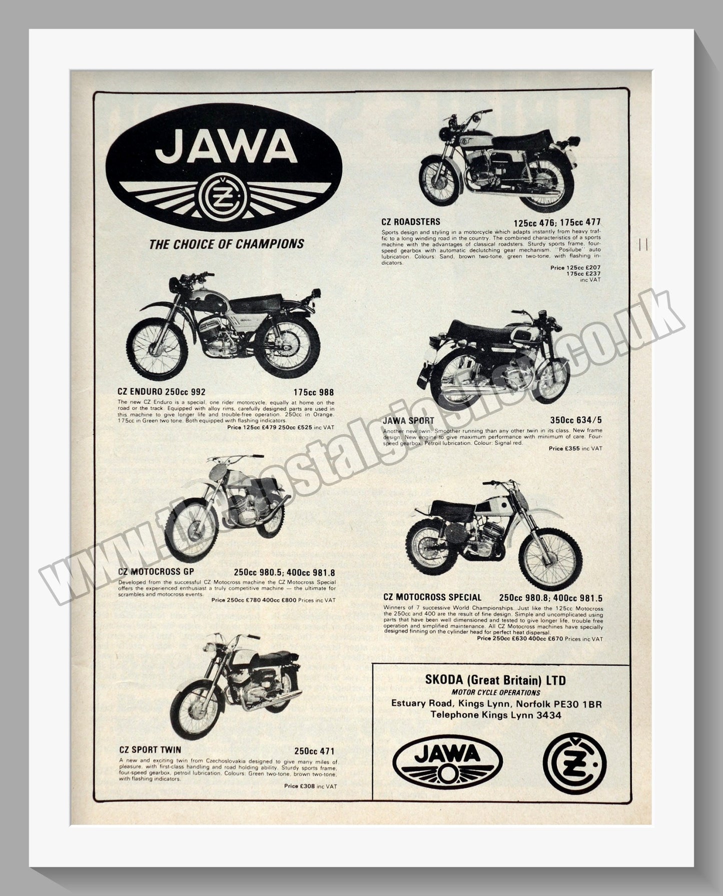 Jawa CZ Motorcycles. 1975 Original advert (ref AD58927)