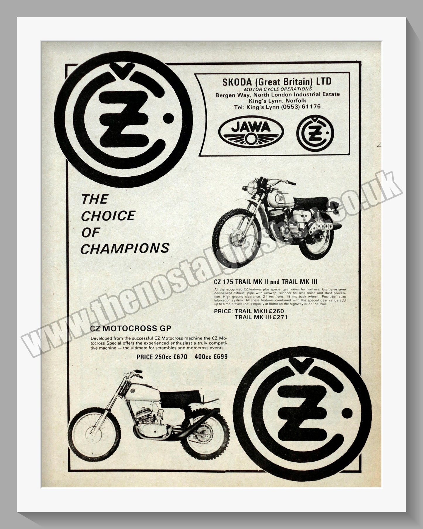 Jawa CZ Motorcycles. 1976 Original advert (ref AD58930)