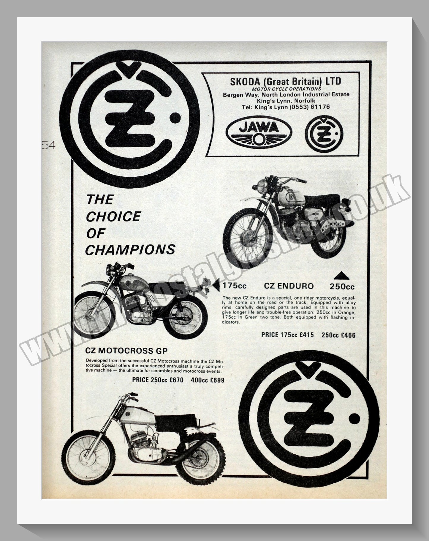 Jawa CZ Motorcycles. 1976 Original advert (ref AD58931)