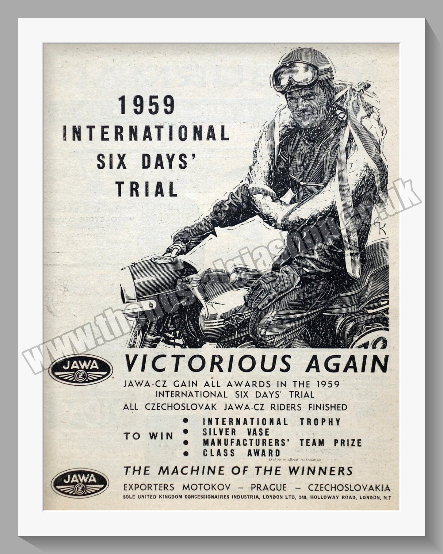 Jawa CZ Motorcycles. Six Day Trials Wins 1959 Original advert (ref AD58938)