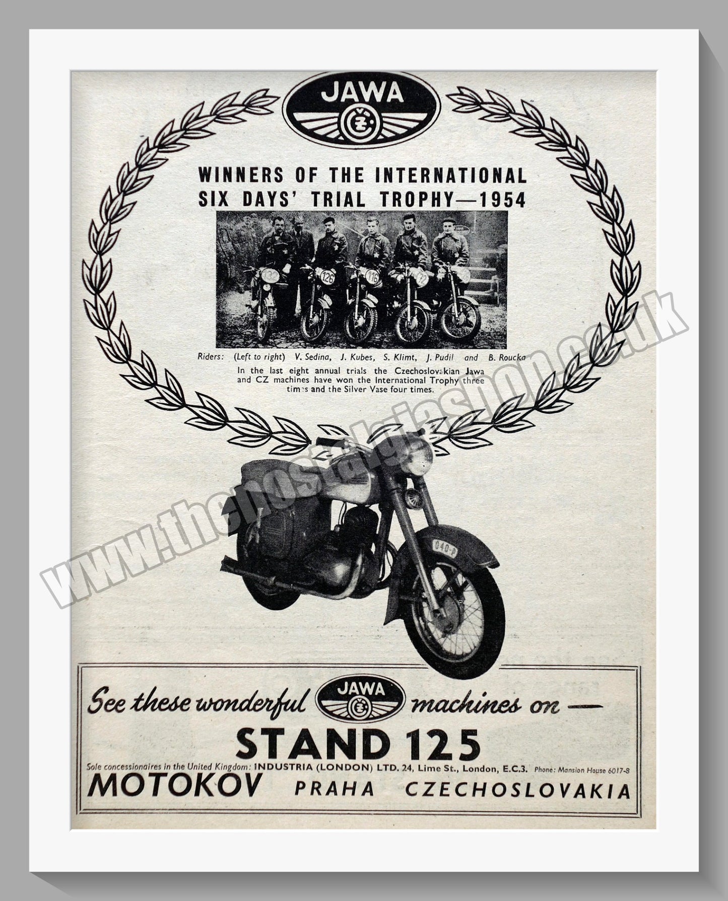 Jawa CZ Motorcycles. Six Day Trials Wins 1954 Original advert (ref AD58940)