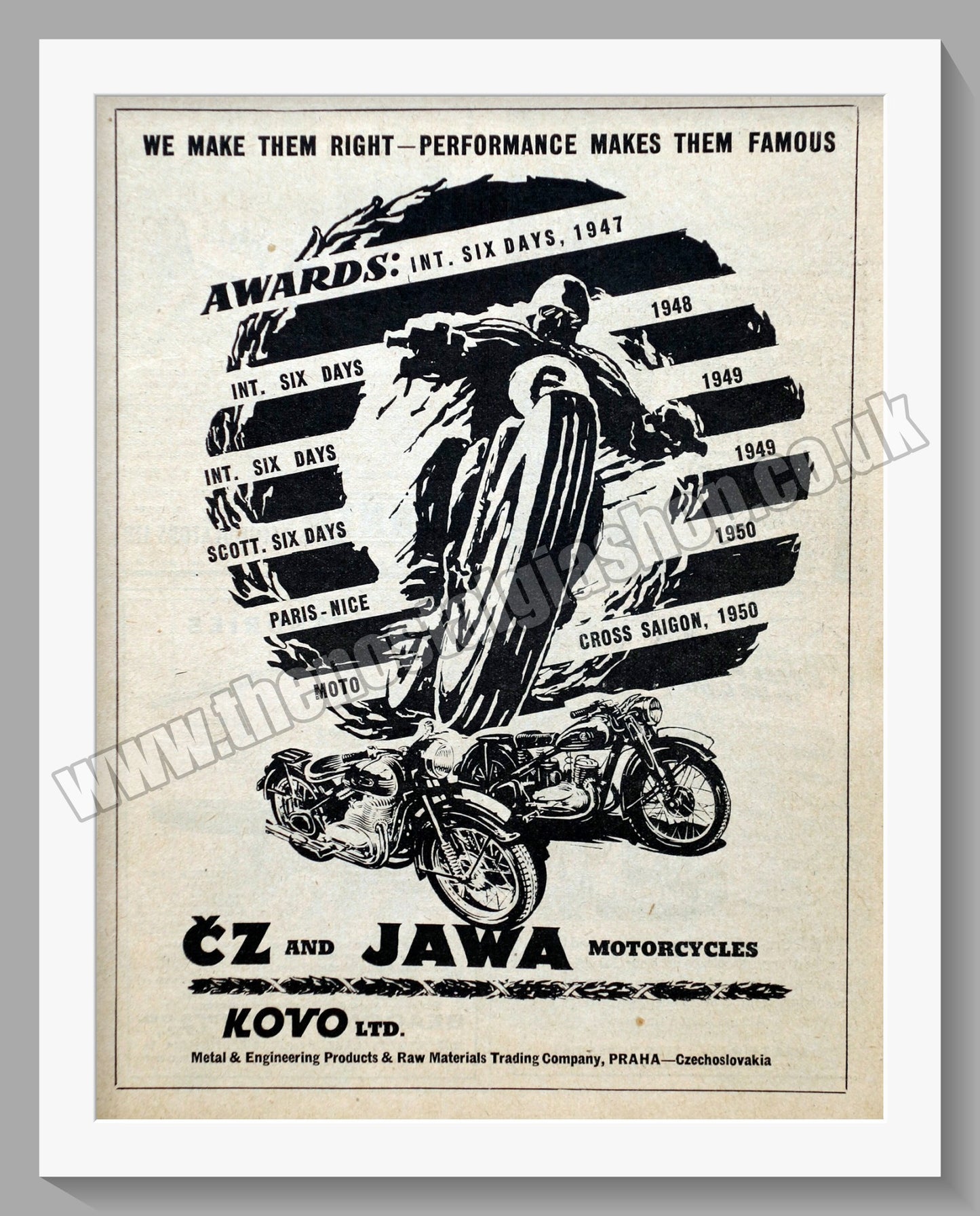 Jawa CZ Motorcycles. Six Day Trials Wins 1950 Original advert (ref AD58941)