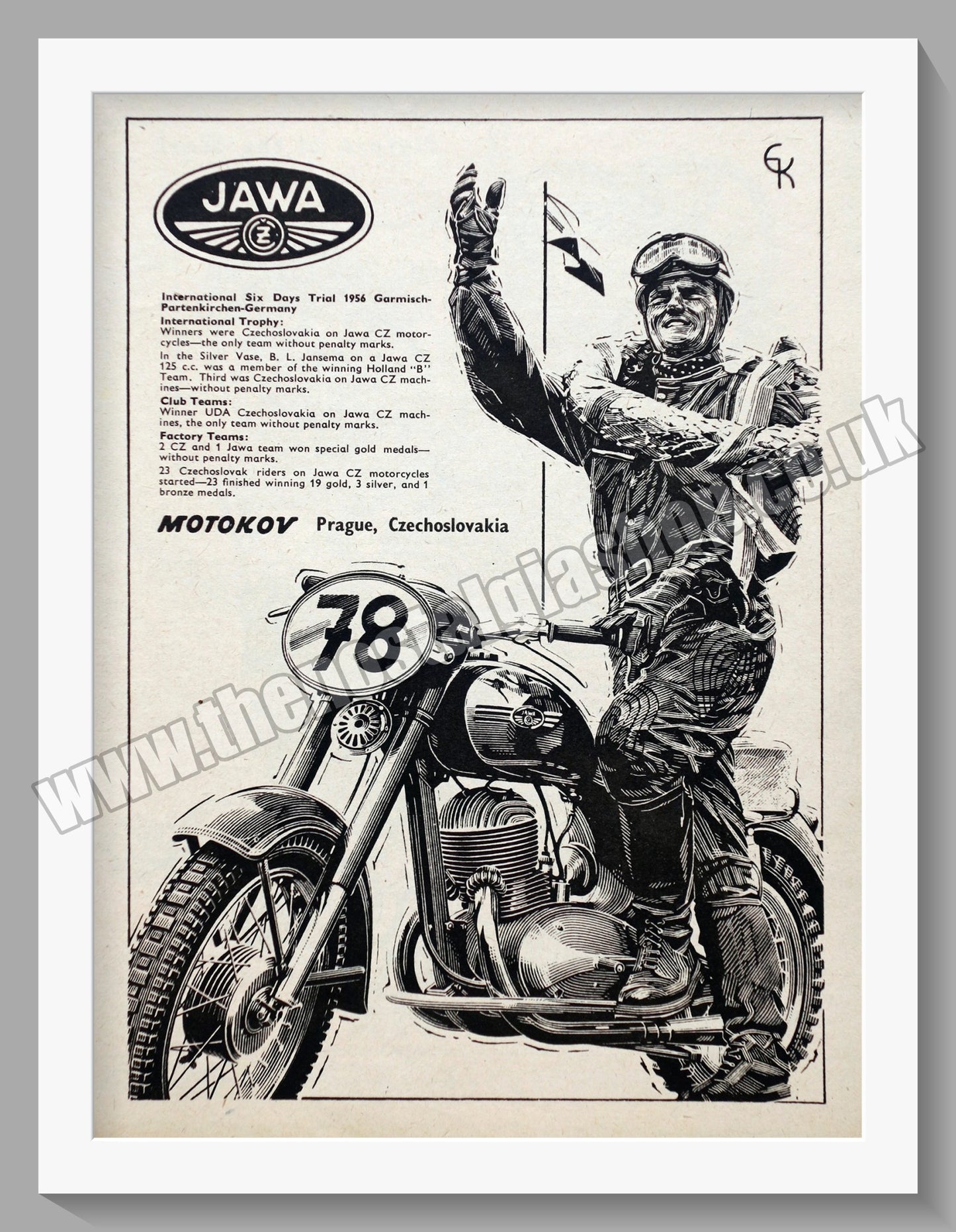 Jawa CZ Motorcycles. Six Day Trials Wins 1956 Original advert (ref AD58942)