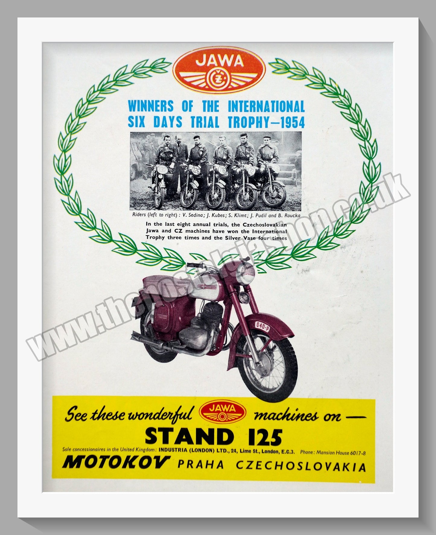 Jawa CZ Motorcycles. Six Day Trials Wins 1954 Original advert (ref AD58943)
