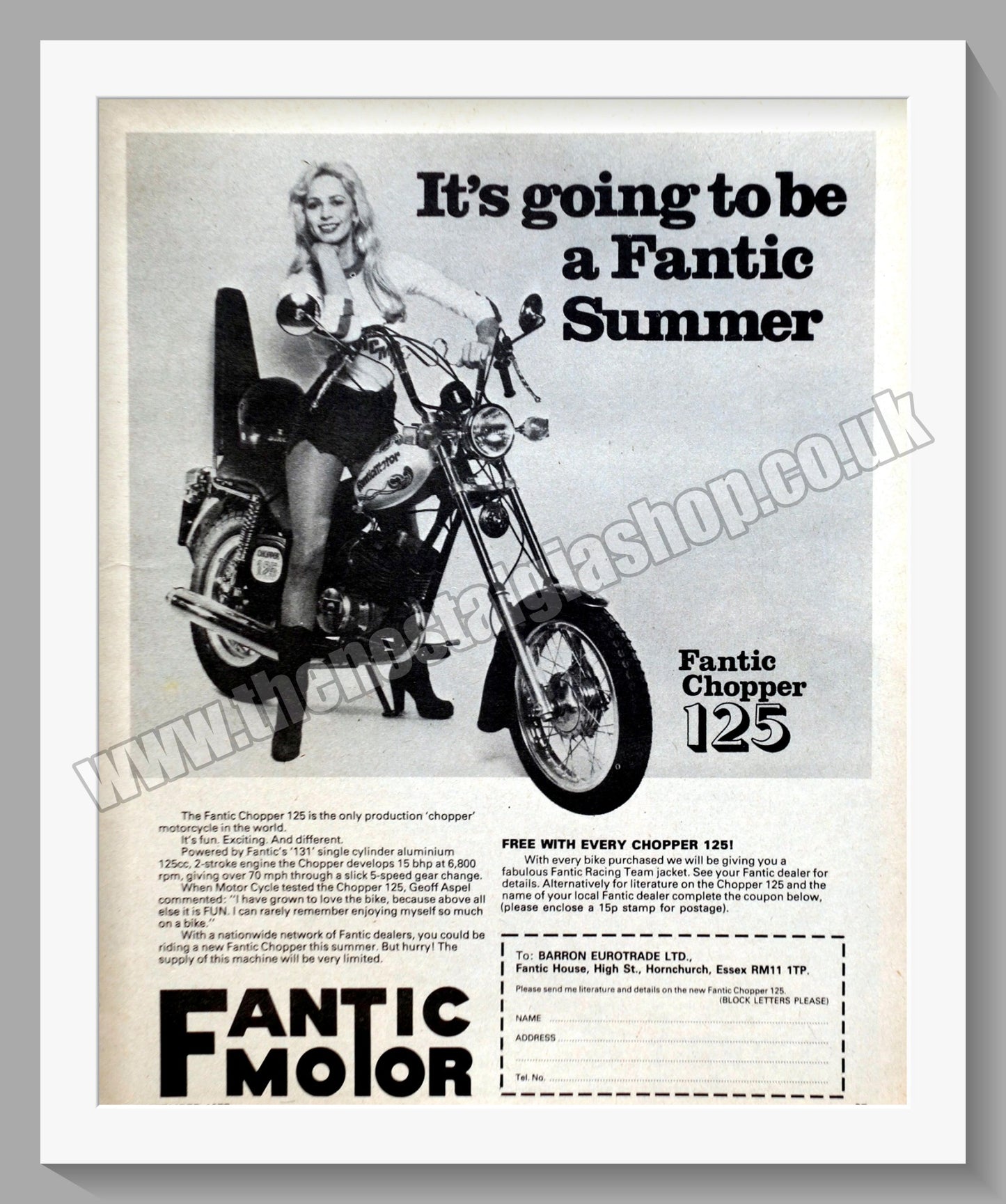 Fantic Chopper 125 Motorcycle. Original Advert 1977 (ref AD58986)