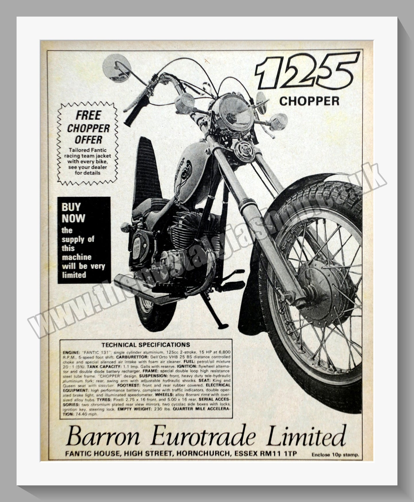 Fantic Chopper 125 Motorcycle. Original Advert 1977 (ref AD58987)