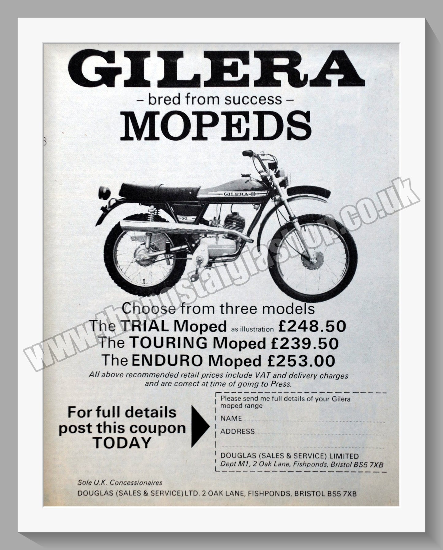 Gilera Mopeds/ Motorcycles. 1974 Original advert (ref AD60070)