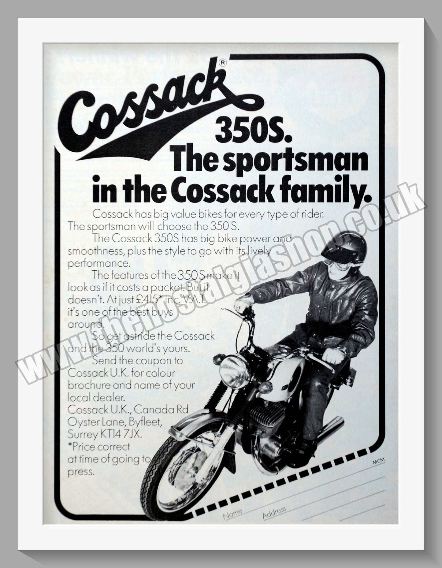 Cossack 350S Motorcycle. Original advert 1976 (ref AD60075)