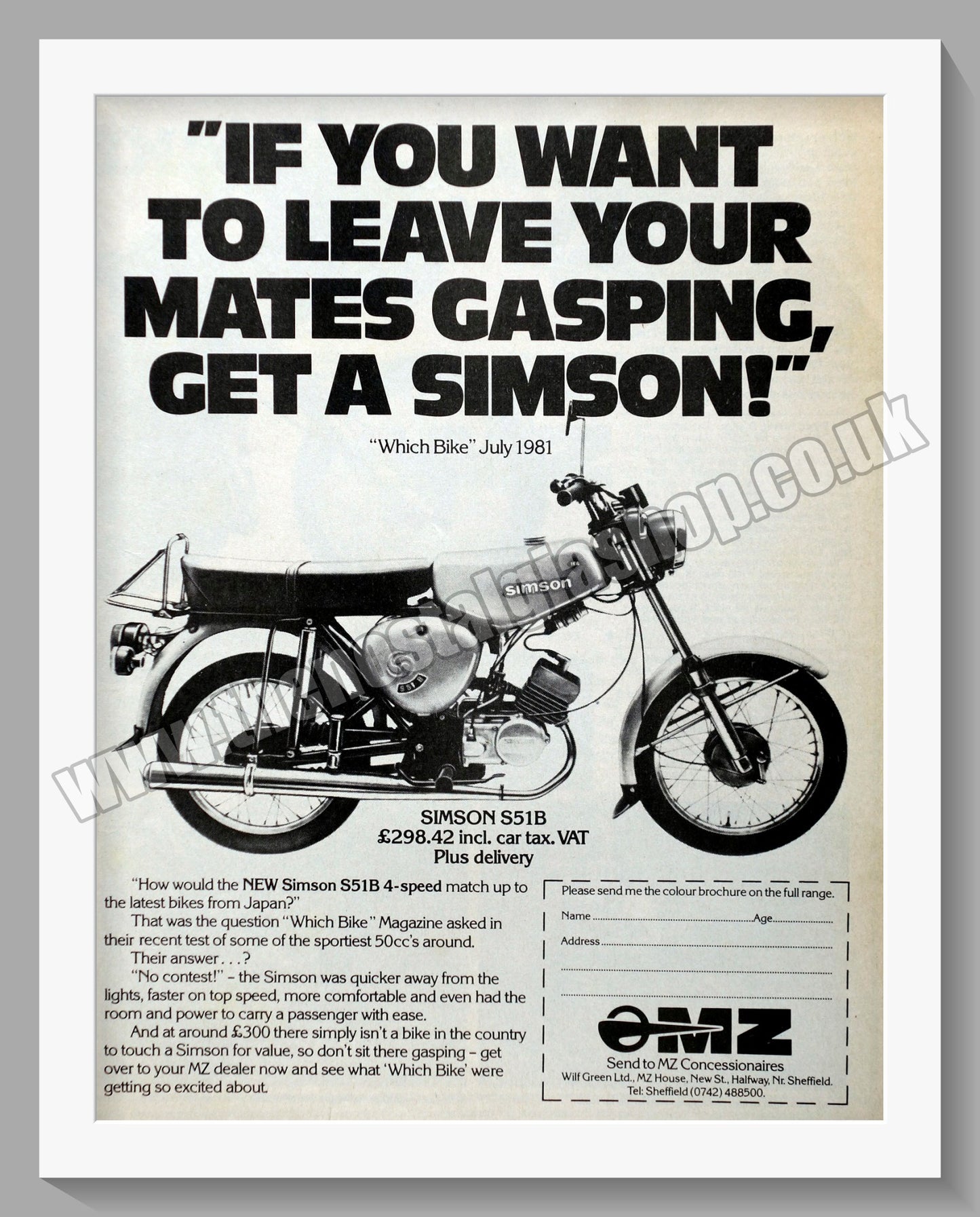 OMZ Simson S51B Motorcycle. Original advert 1981 (ref AD60081)