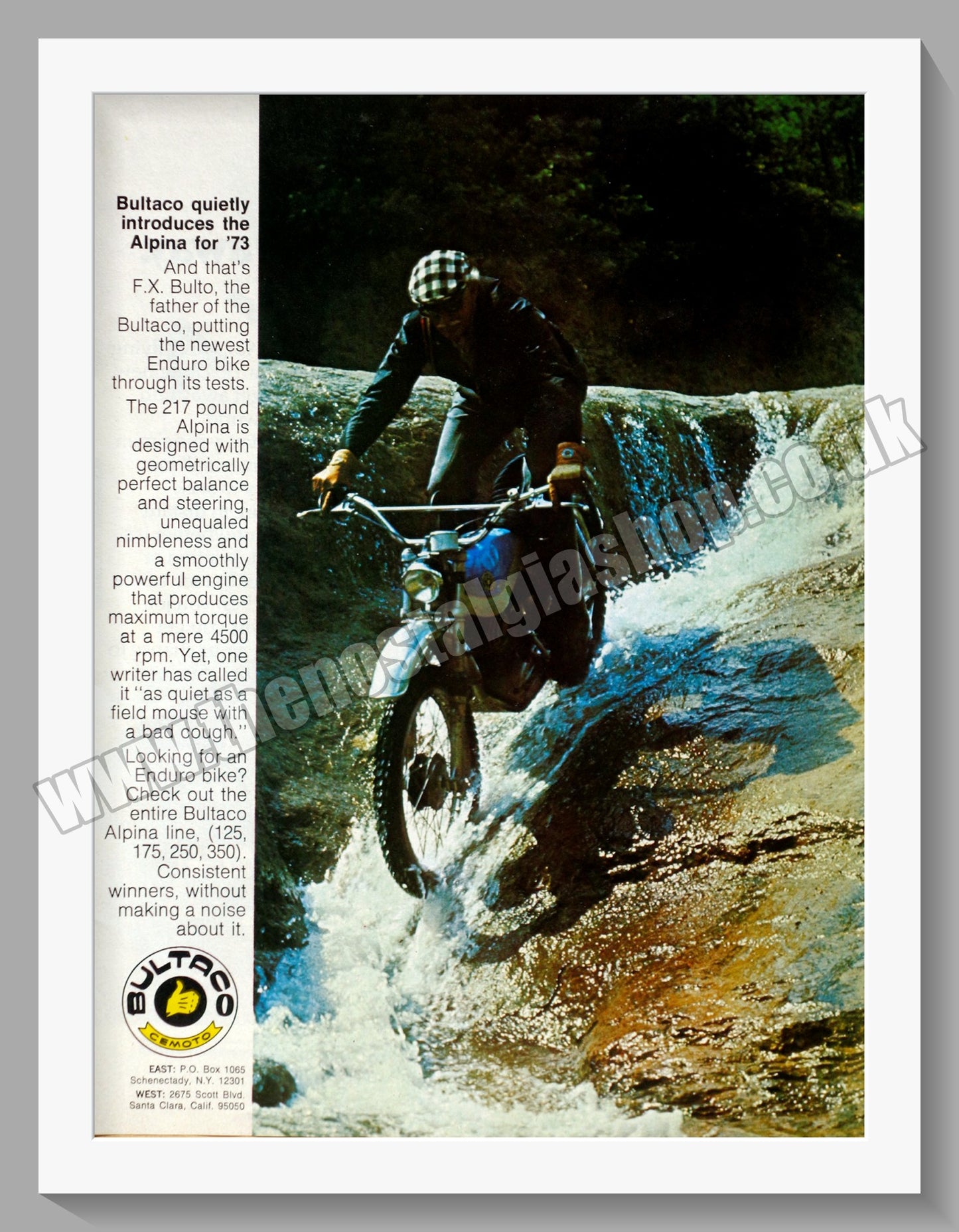 Bultaco Alpina Motorcycles. Original Advert 1973 (ref AD60122)