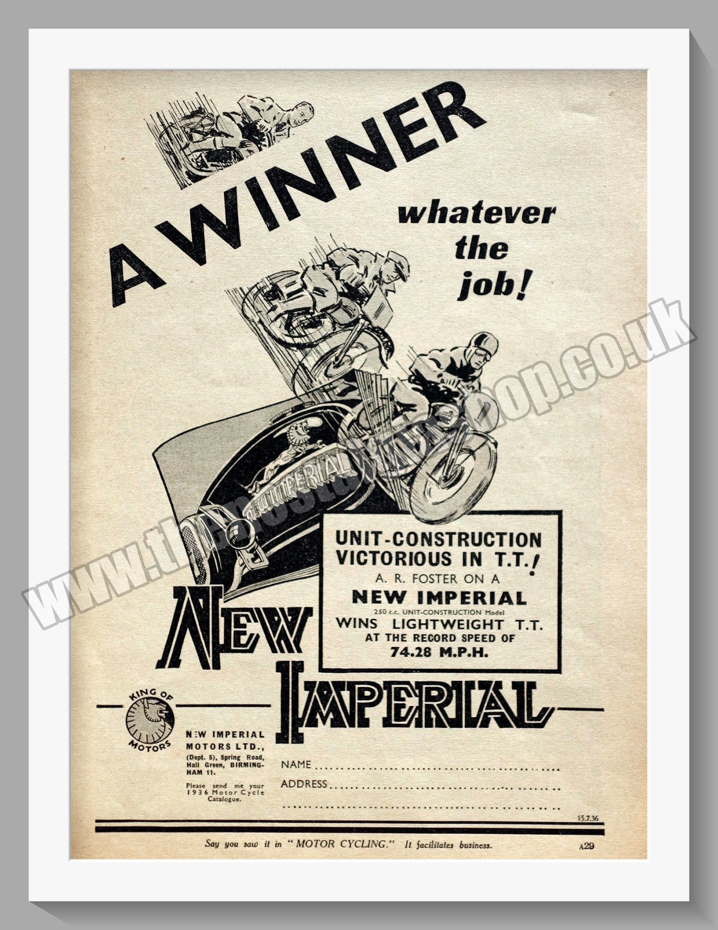 Imperial Motorcycles. Original Advert 1936 (ref AD60118)