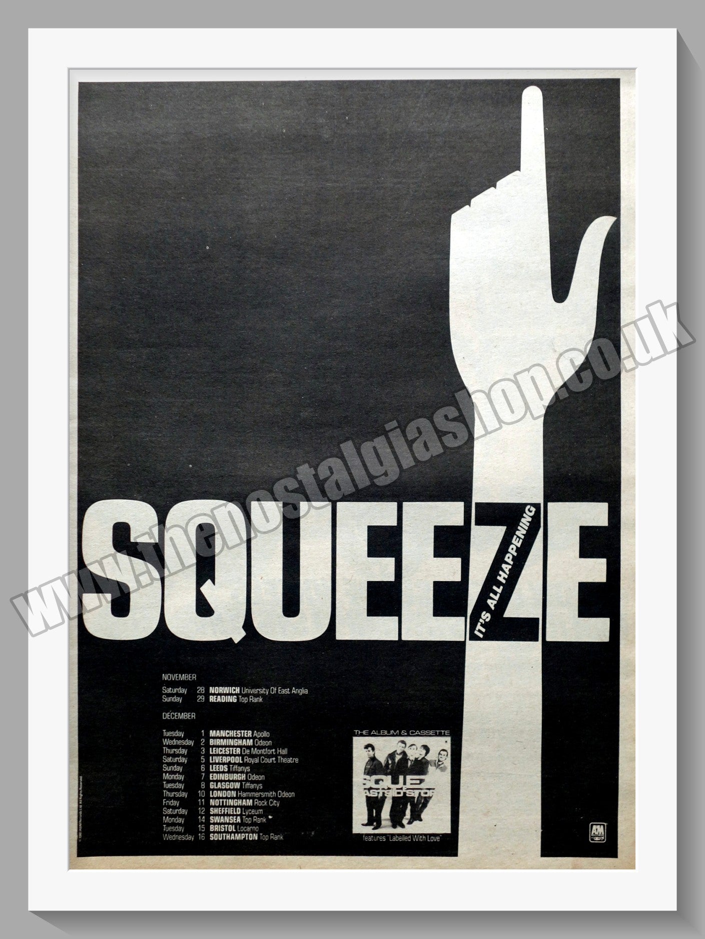 Squeeze Tour Dates. Original Advert 1981 (ref AD14760)