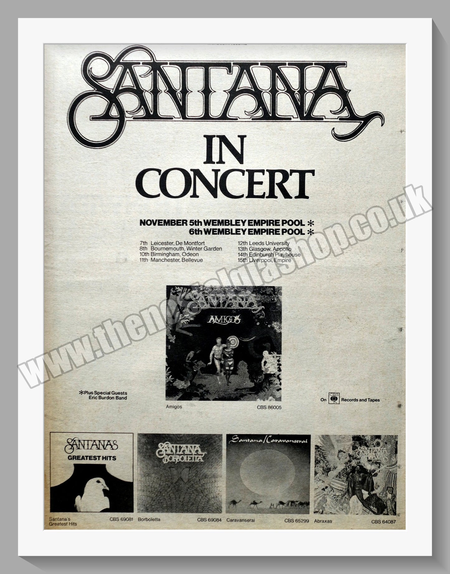 Santana In Concert. Original Advert 1976 (ref AD14778)