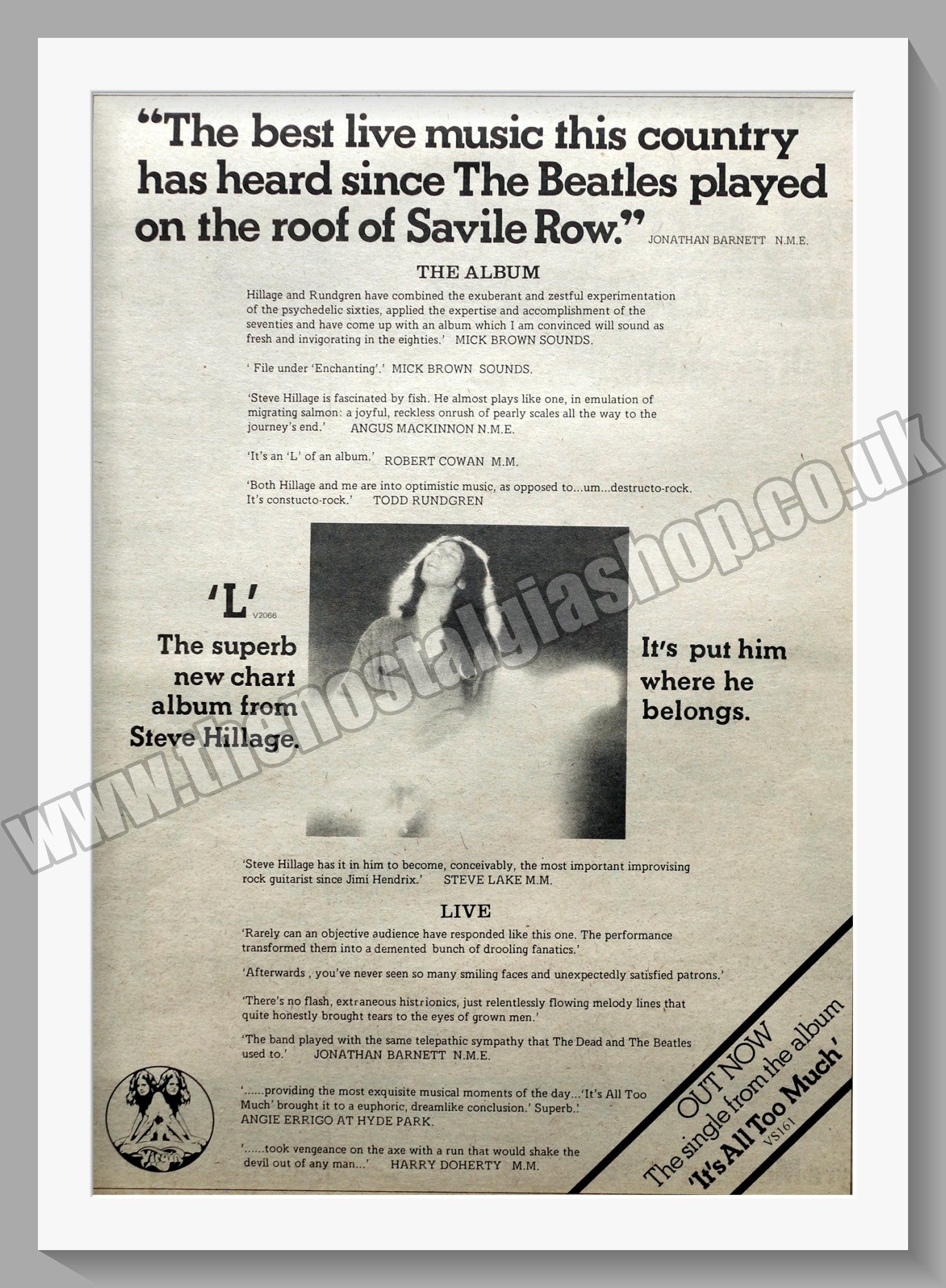 Steve Hillage 'L'. Original Advert 1976 (ref AD14794)