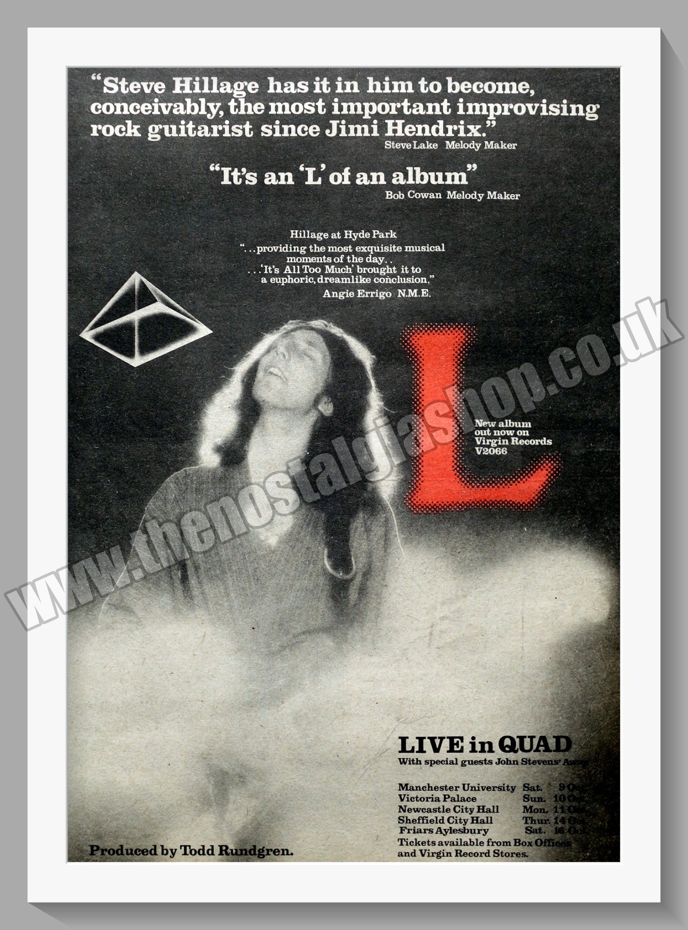 Steve Hillage 'L'. Original Advert 1976 (ref AD14795)