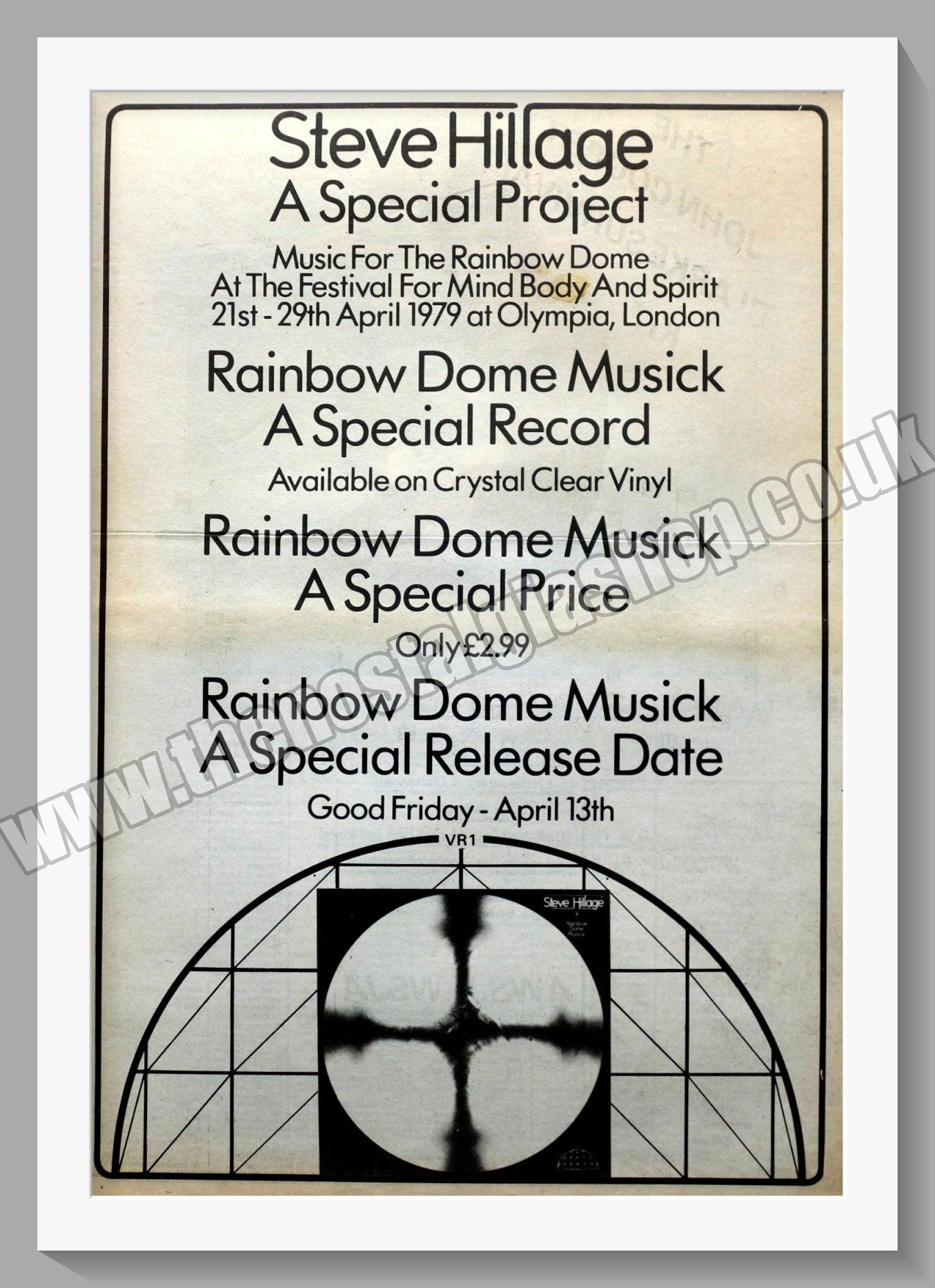 Steve Hillage Rainbow Dome. Original Advert 1979 (ref AD14801)