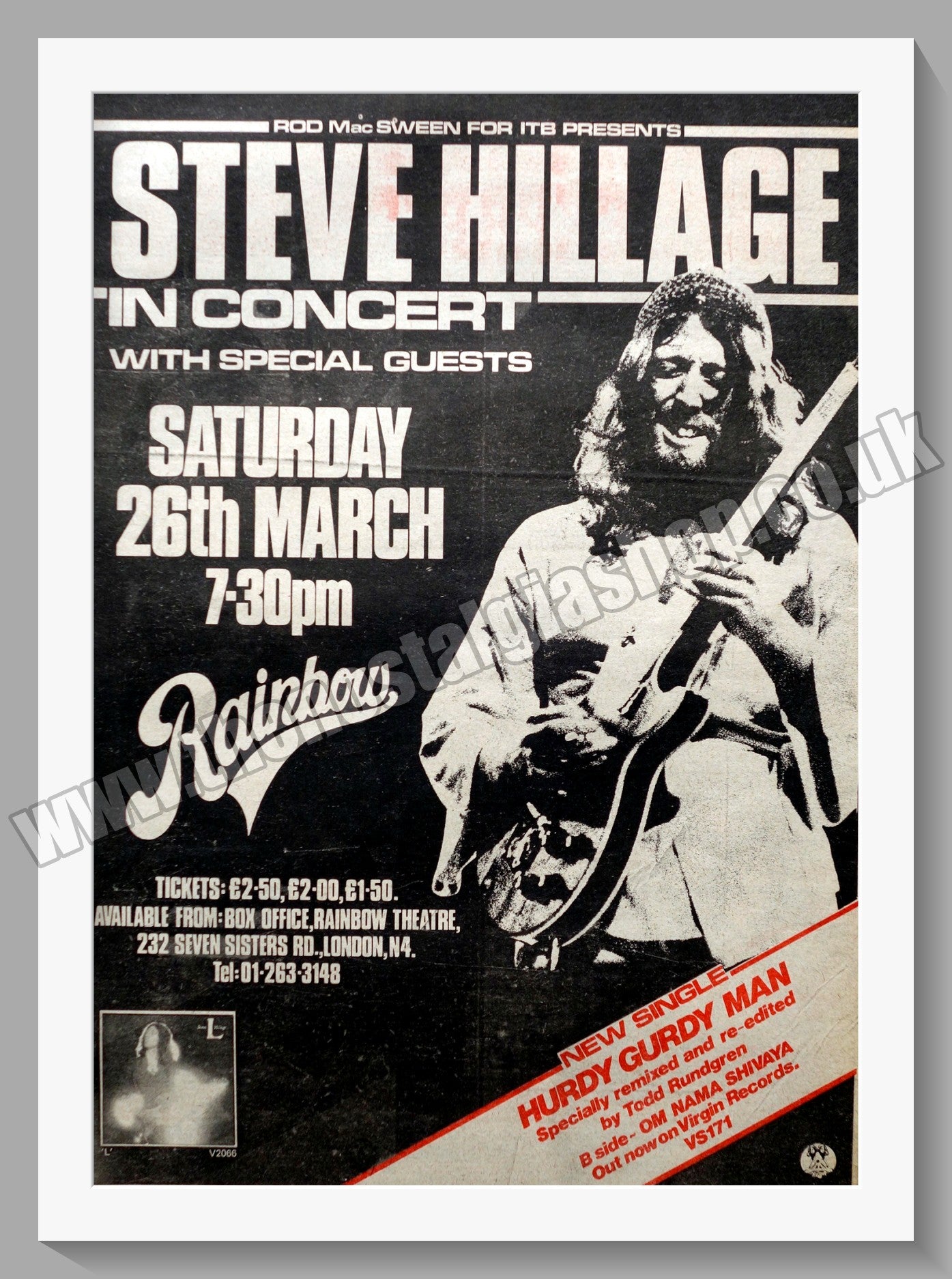 Steve Hillage In Concert. Original Advert 1977 (ref AD14803)