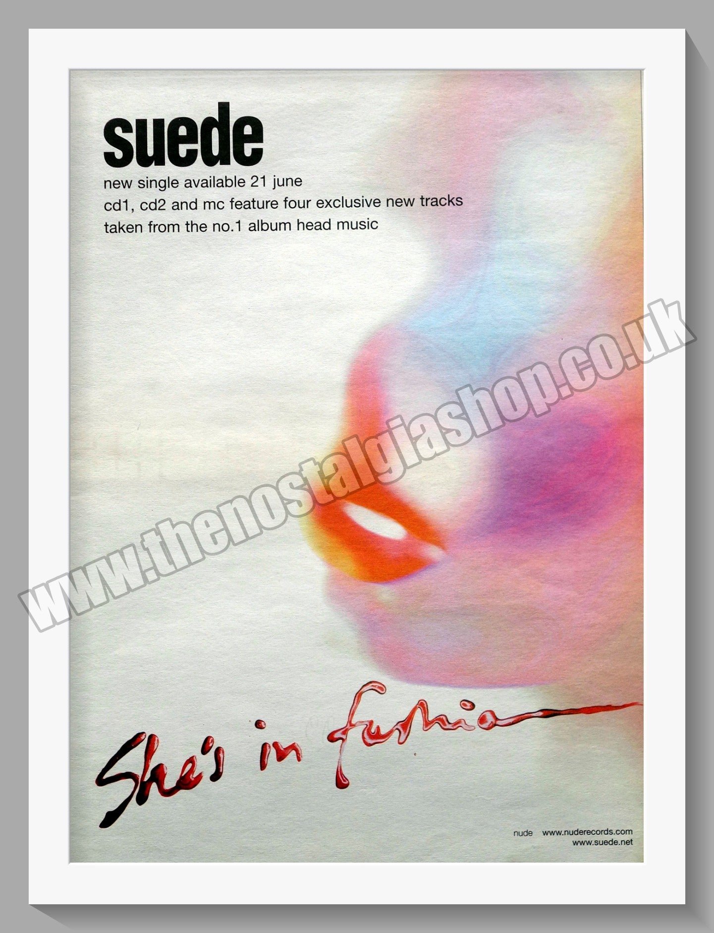 Suede She's In Fashion. Original Advert 1999 (ref AD14830)