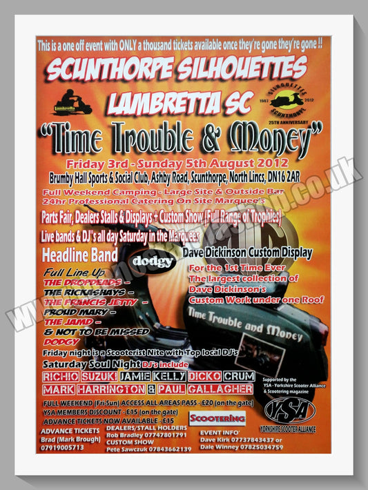 Time Trouble & Money. Scunthorpe Silhouettes Scooter Rally 2012. Original Advert (ref AD60028)