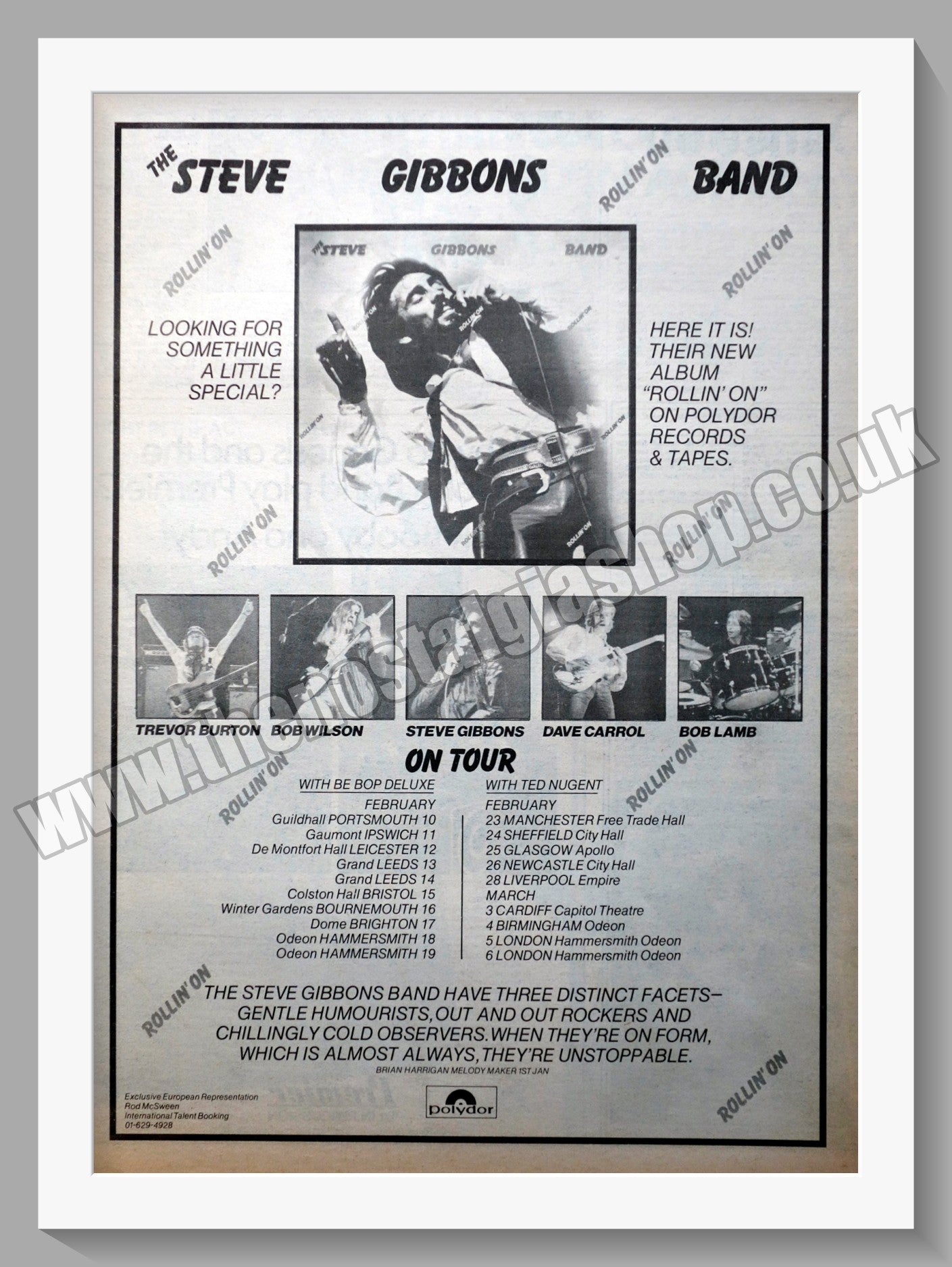Steve Gibbons Band On Tour. Original Advert 1977 (ref AD14864)