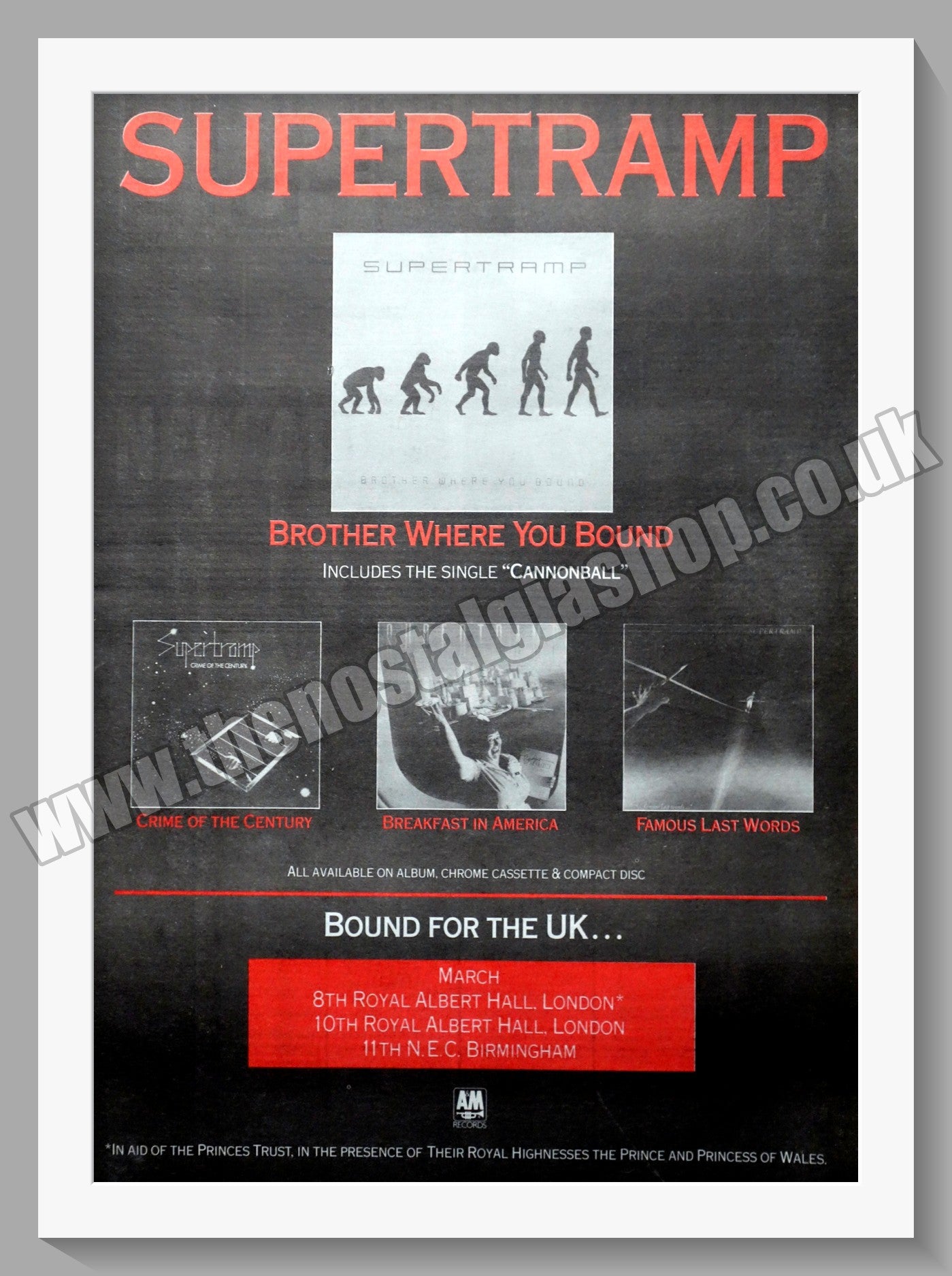 Supertramp Brother Where You Bound. Original Advert 1986 (ref AD14901)