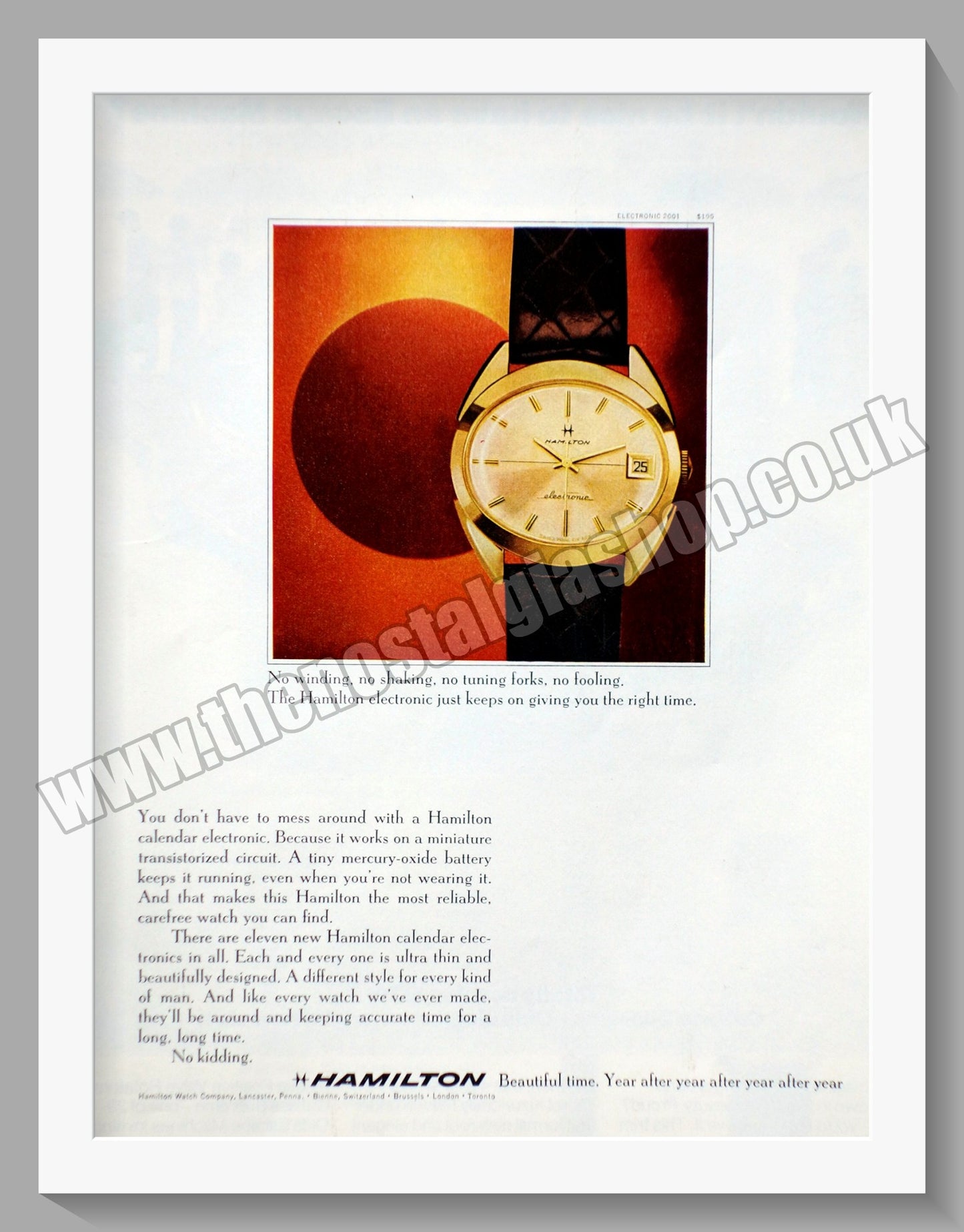Hamilton Electronic Watches. 1969 Original Vintage Advert (ref AD60131)