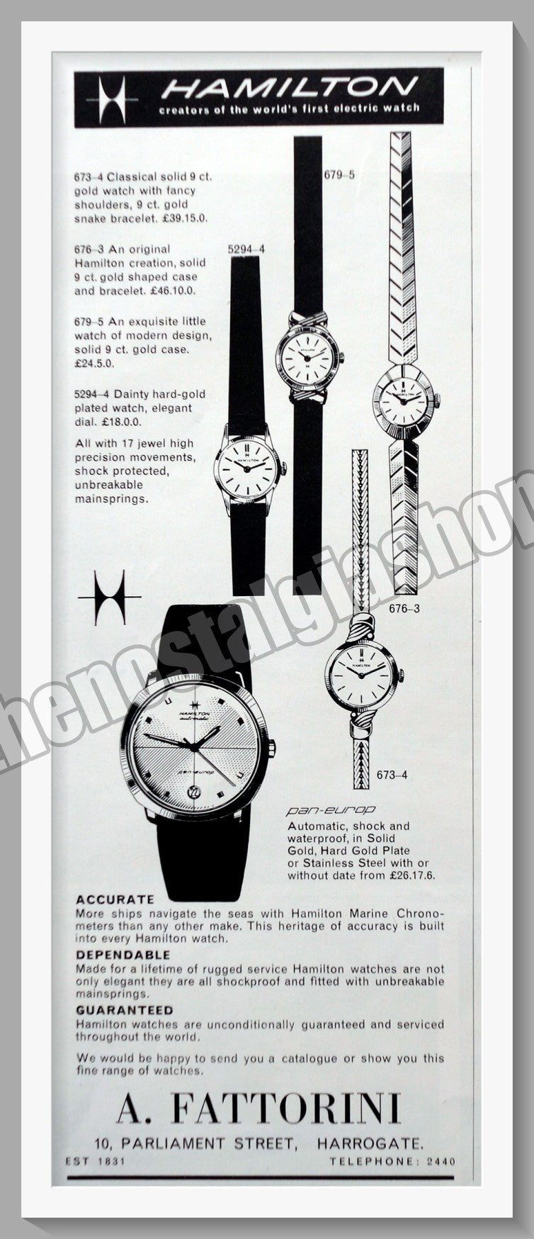 Hamilton Watches. 1965 Original Vintage Advert (ref AD60132)